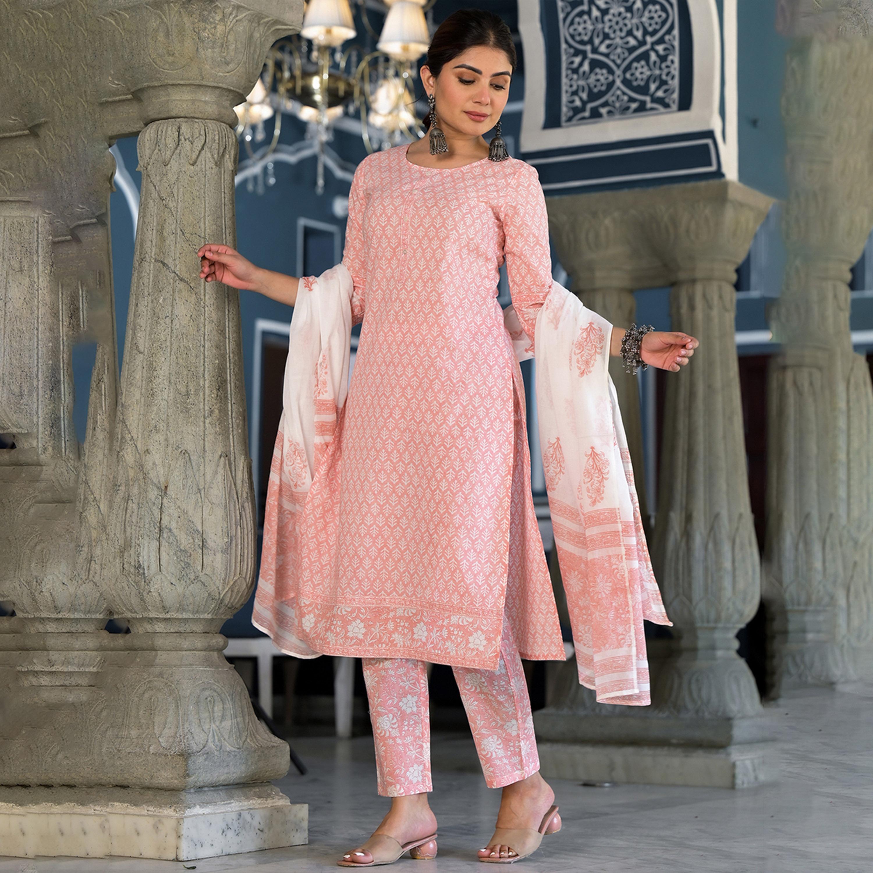 Vishudh X Styli Pink Ethnic Motifs Printed Pure Cotton Straight Kurta & Trousers With Dupatta-women-clothing-ethnicwear-sareesets-image-2