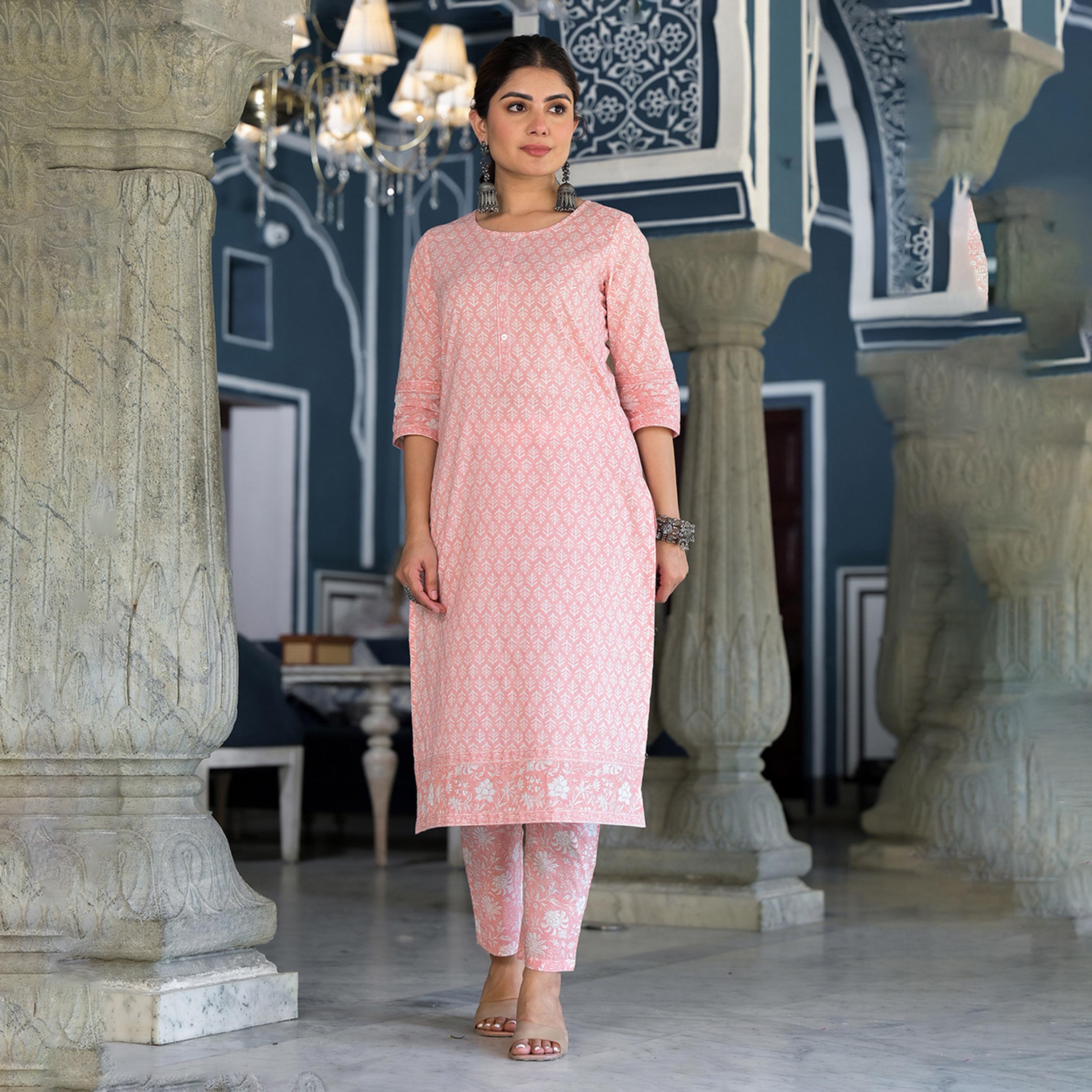 Vishudh X Styli Pink Ethnic Motifs Printed Pure Cotton Straight Kurta & Trousers With Dupatta-women-clothing-ethnicwear-sareesets-image-7