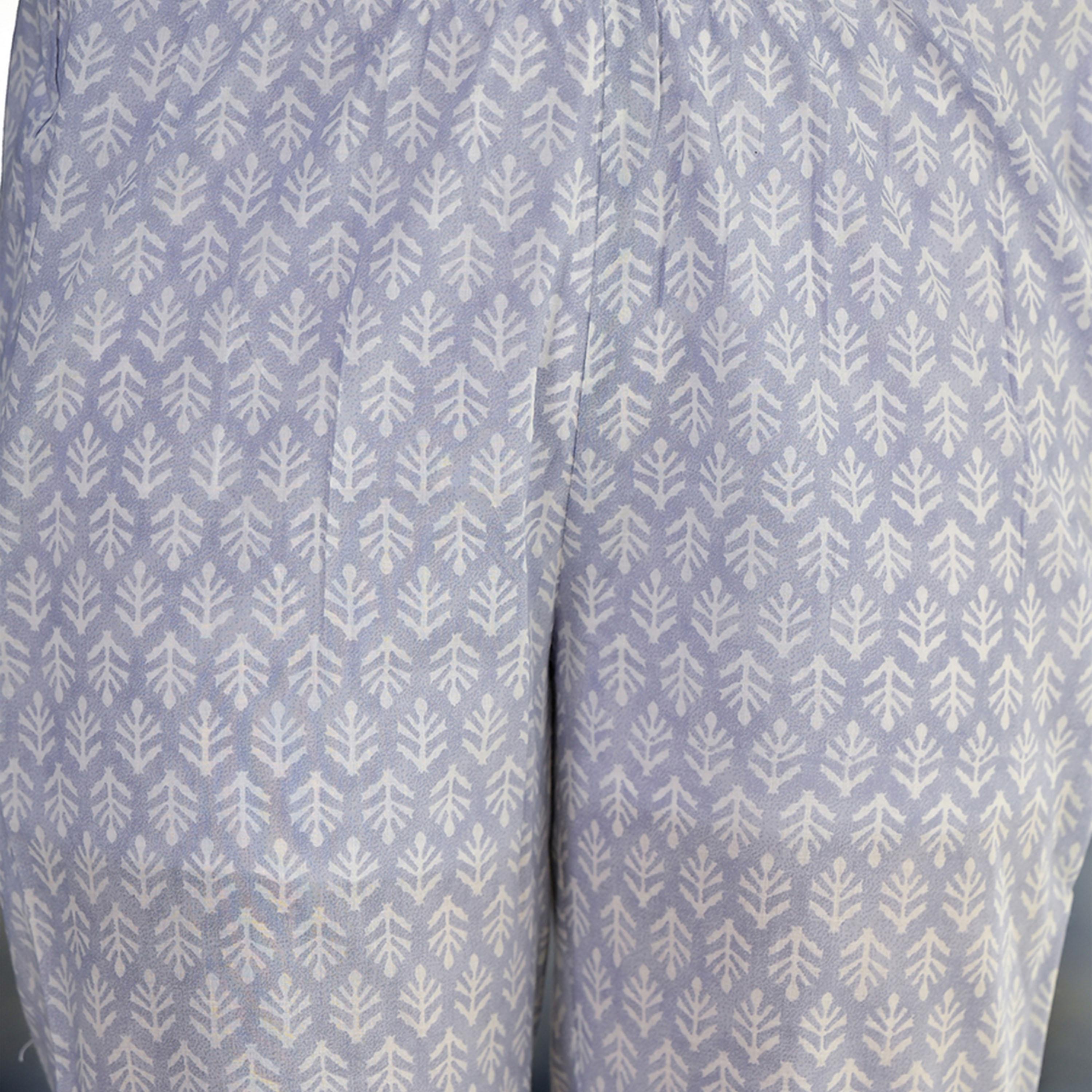 فيشود × ستايلي - كورتا وبنطال مستقيم من القطن الخالص بطبعة زهور مع وشاح دوباتا - أزرق-women-clothing-ethnicwear-sareesets-image-6