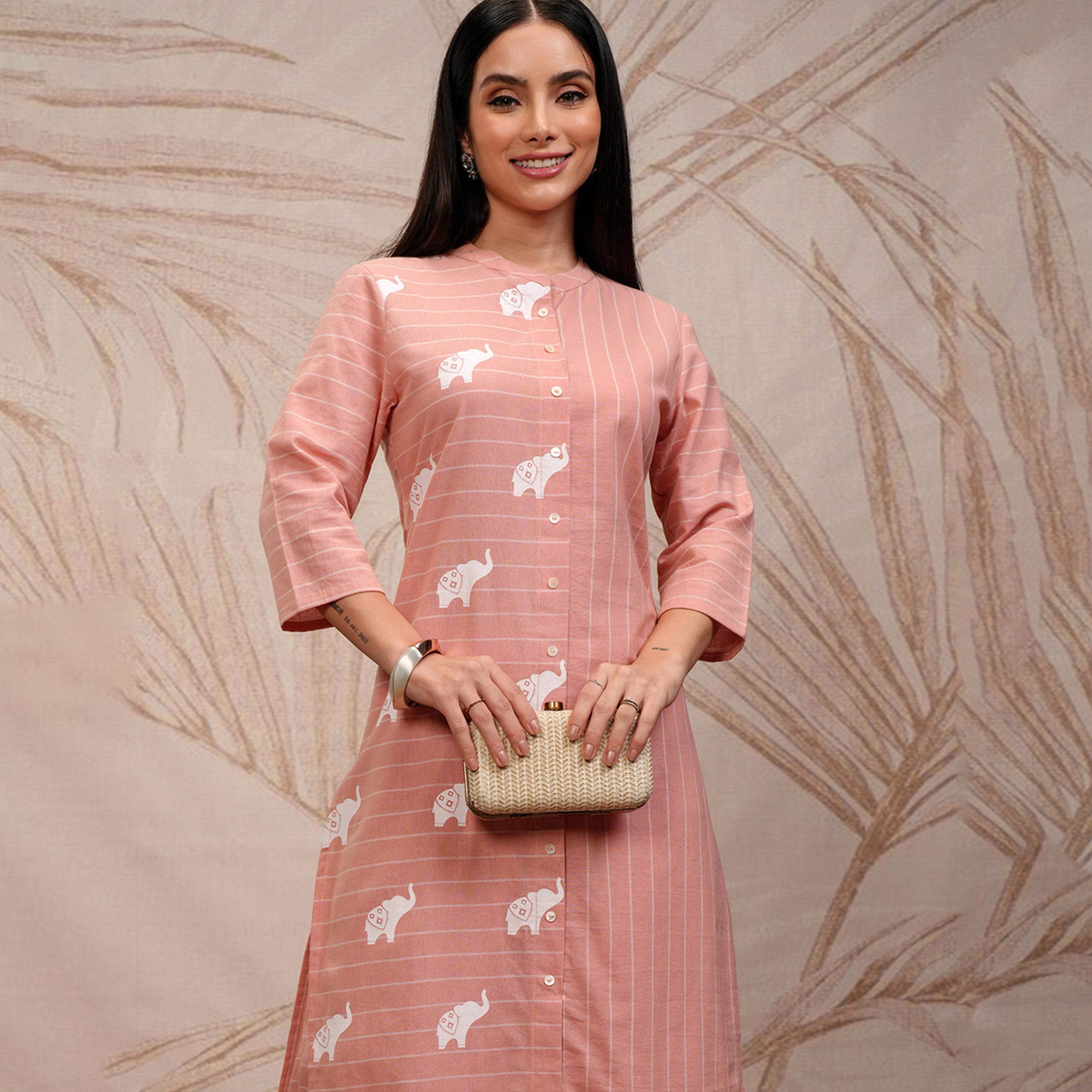 فيشود × ستايلي - كورتا مخططة بياقة ماندرين مع بنطال بلازوا-women-clothing-ethnicwear-kurtasets-image-2