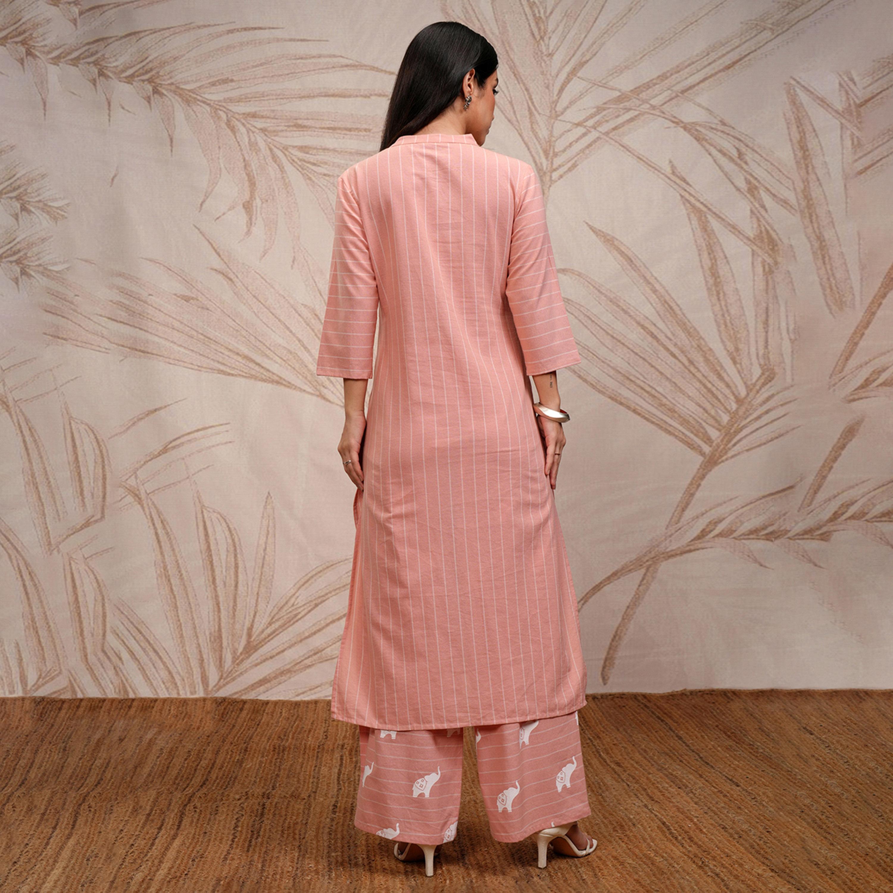 فيشود × ستايلي - كورتا مخططة بياقة ماندرين مع بنطال بلازوا-women-clothing-ethnicwear-kurtasets-image-3
