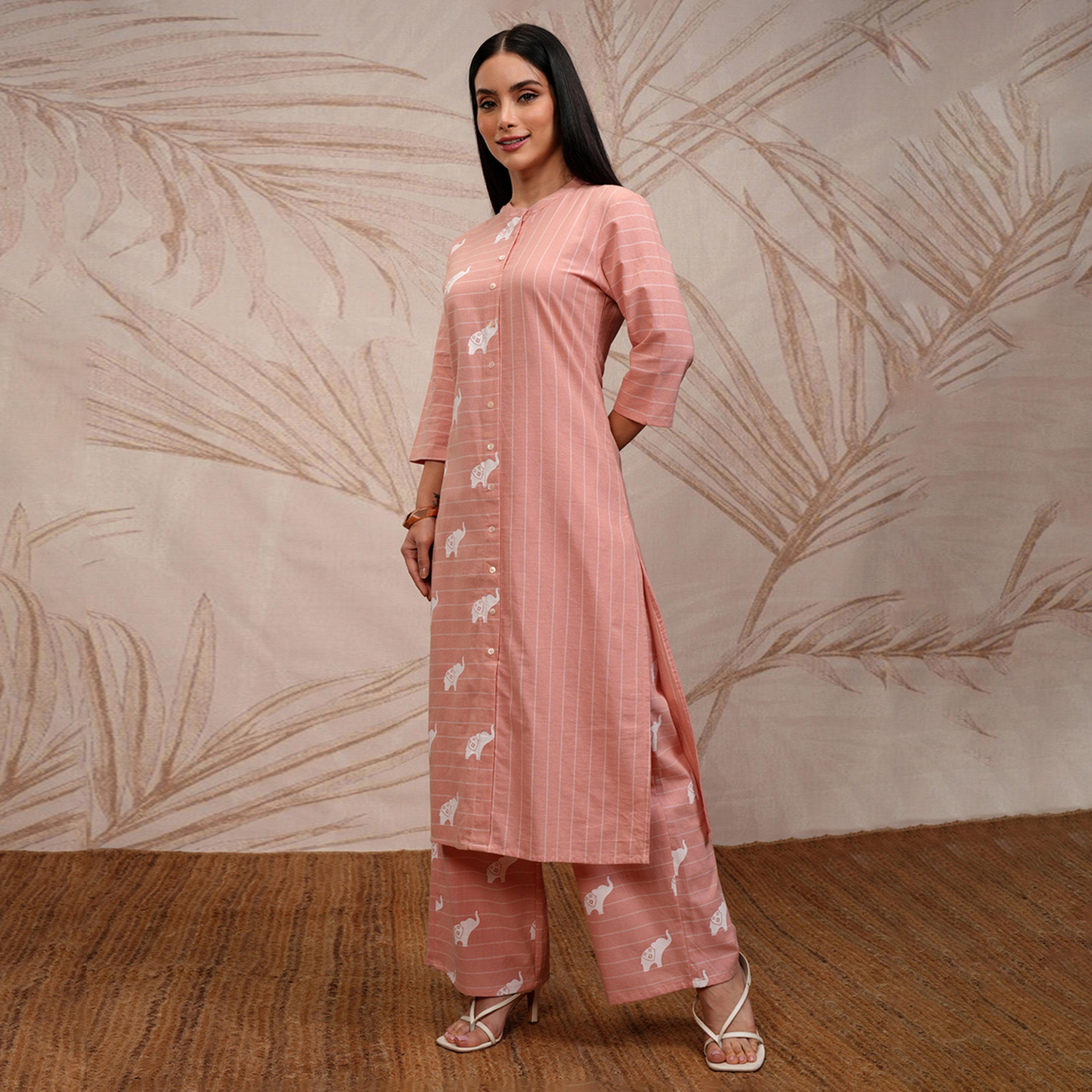 فيشود × ستايلي - كورتا مخططة بياقة ماندرين مع بنطال بلازوا-women-clothing-ethnicwear-kurtasets-image-4
