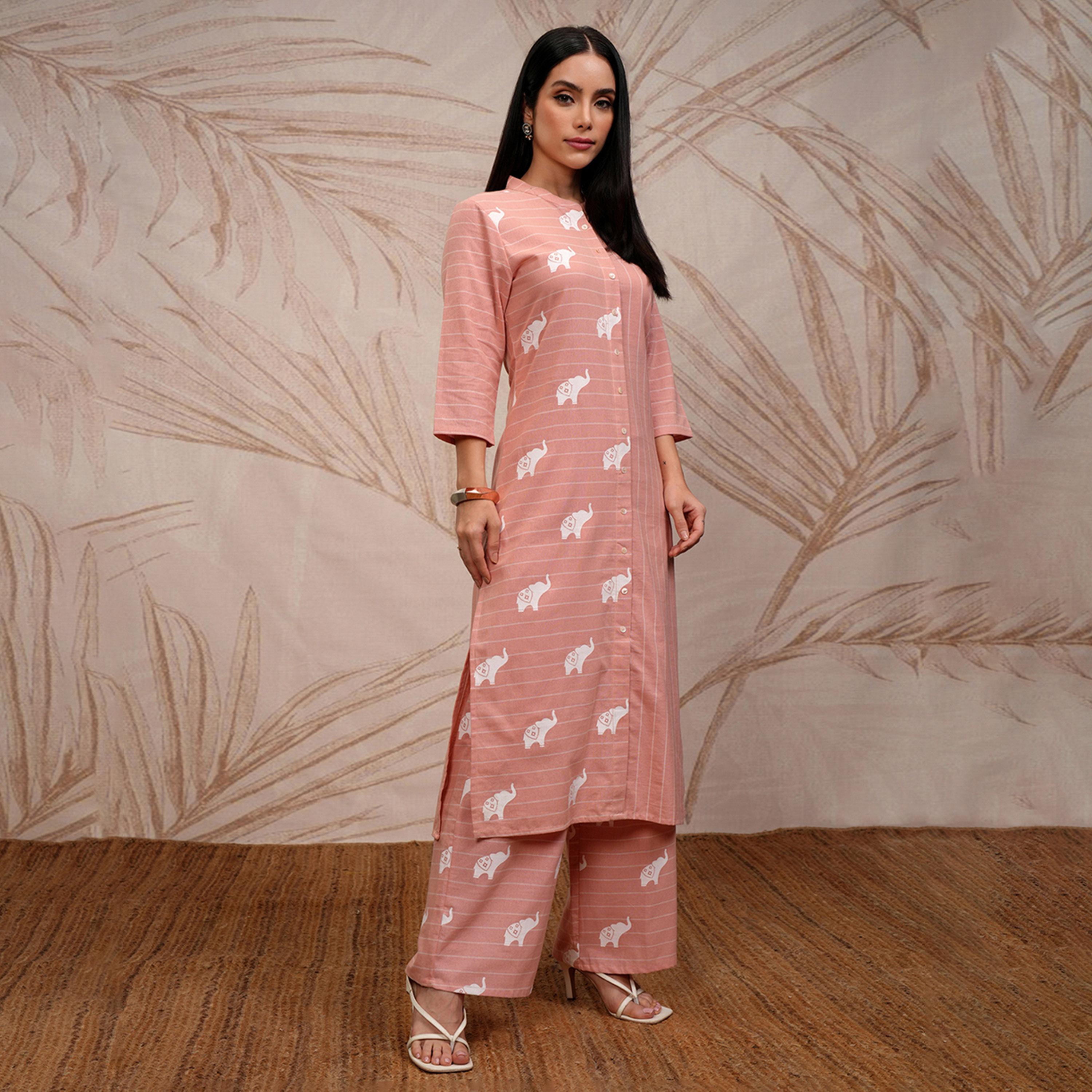فيشود × ستايلي - كورتا مخططة بياقة ماندرين مع بنطال بلازوا-women-clothing-ethnicwear-kurtasets-image-6