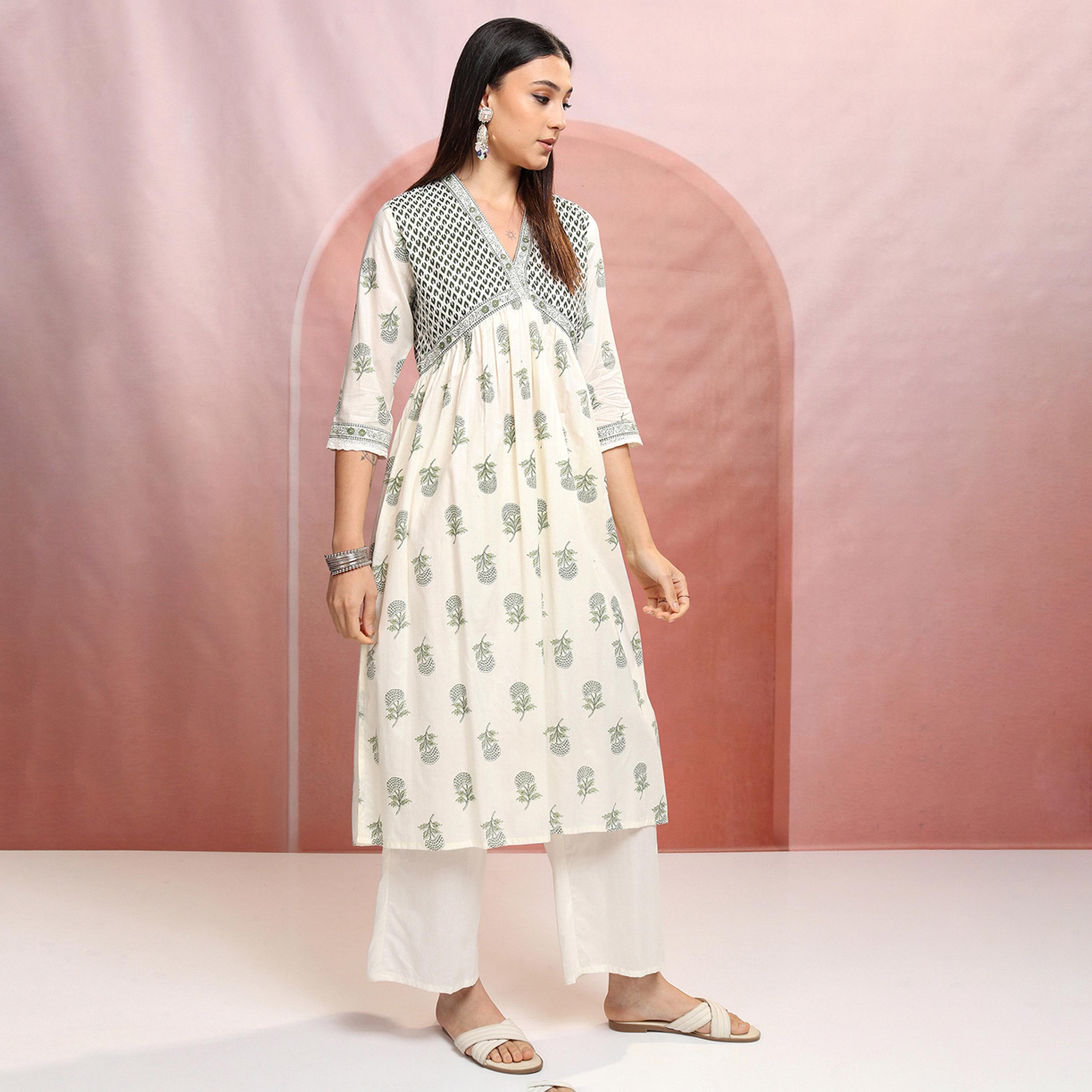 Vishudh X Styli Floral Printed V-Neck Empire Pure Cotton Kurta With Trousers & Dupatta-women-clothing-ethnicwear-sareesets-image-6