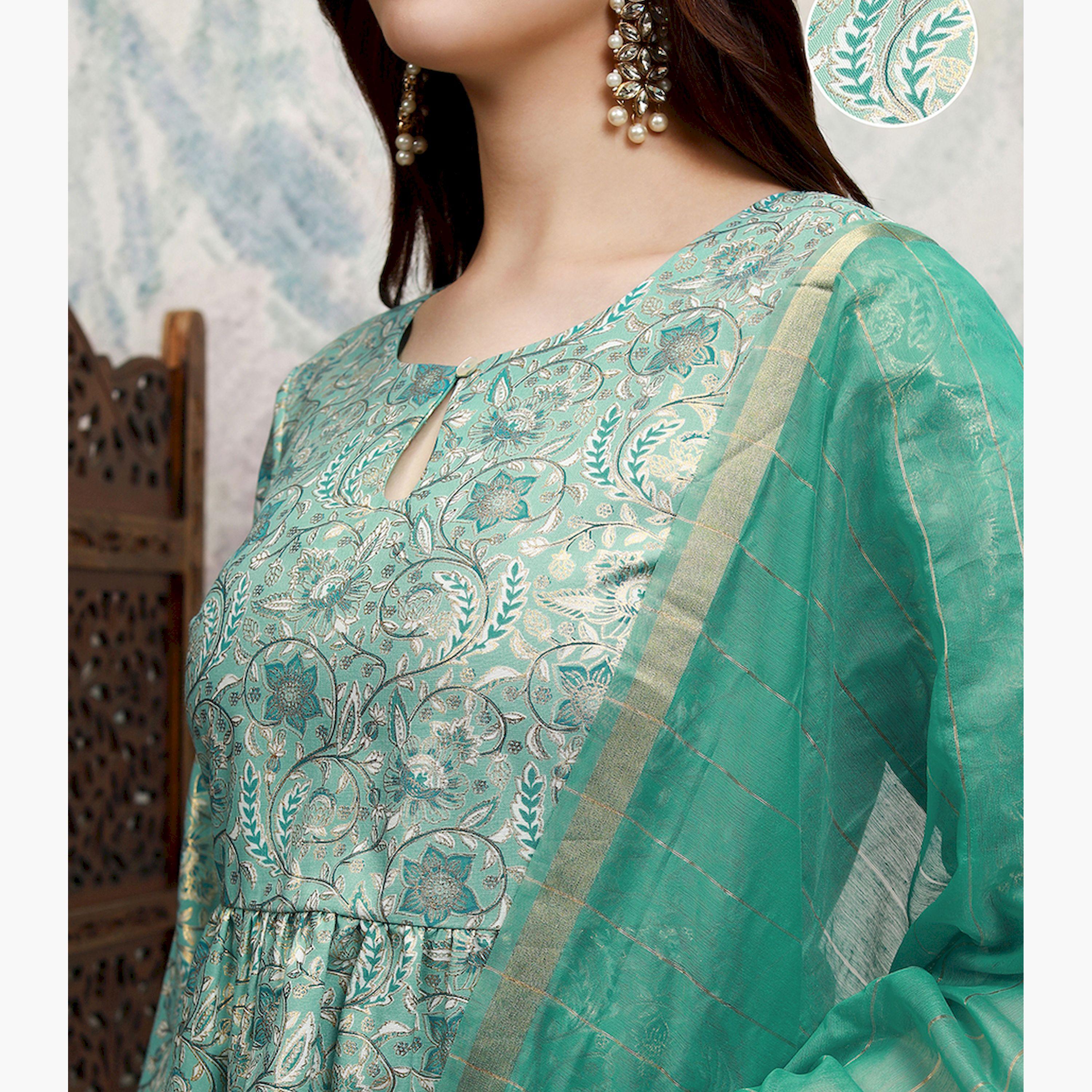 فيشود × ستايلي - كورتا اناركالي مطبوعة بالورود مع بنطال شارارا ووشاح دوباتا-women-clothing-ethnicwear-sareesets-image-5