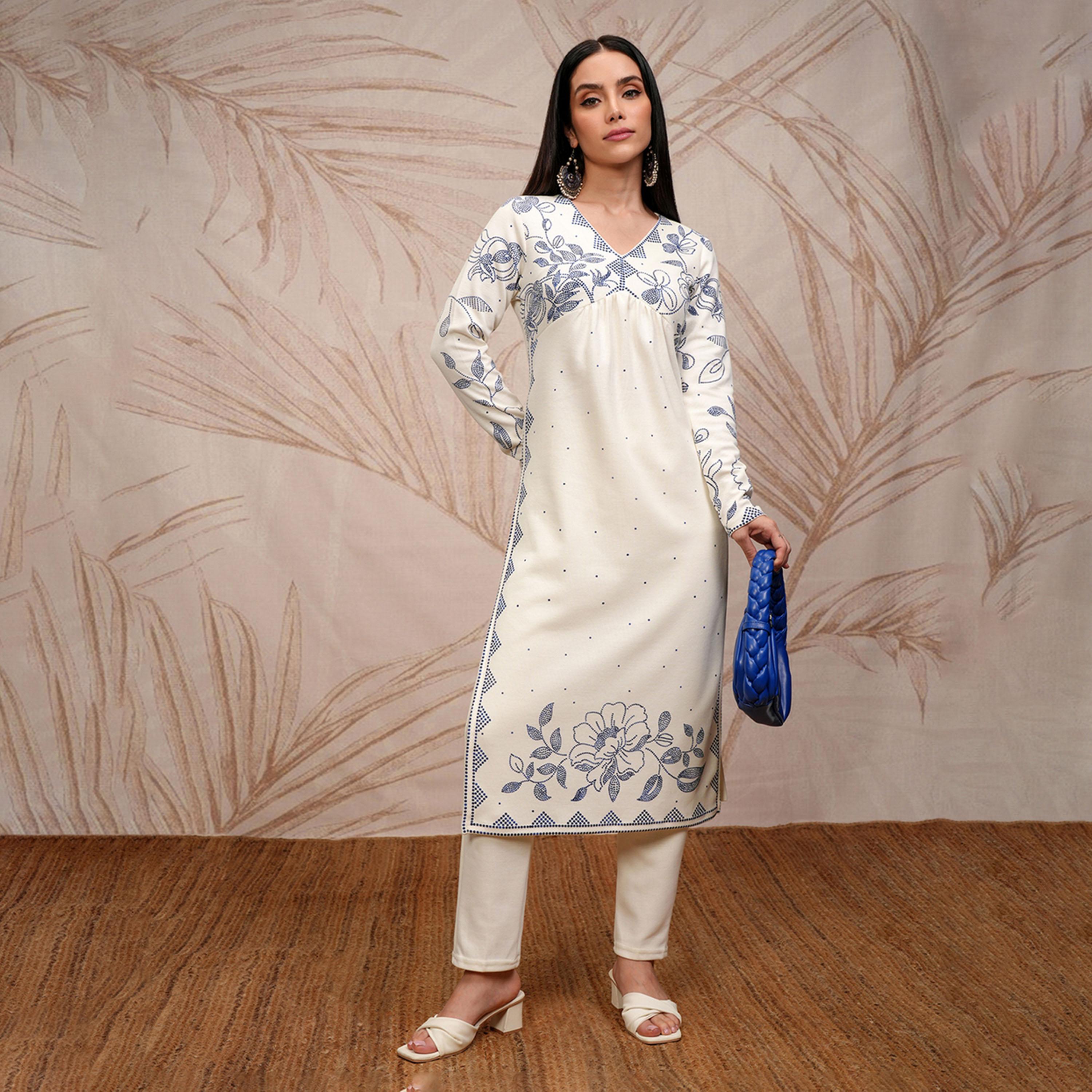 فيشود × ستايلي - كورتا مستقيمة بطبعة زهور مع بنطال-women-clothing-ethnicwear-kurtasets-image-1