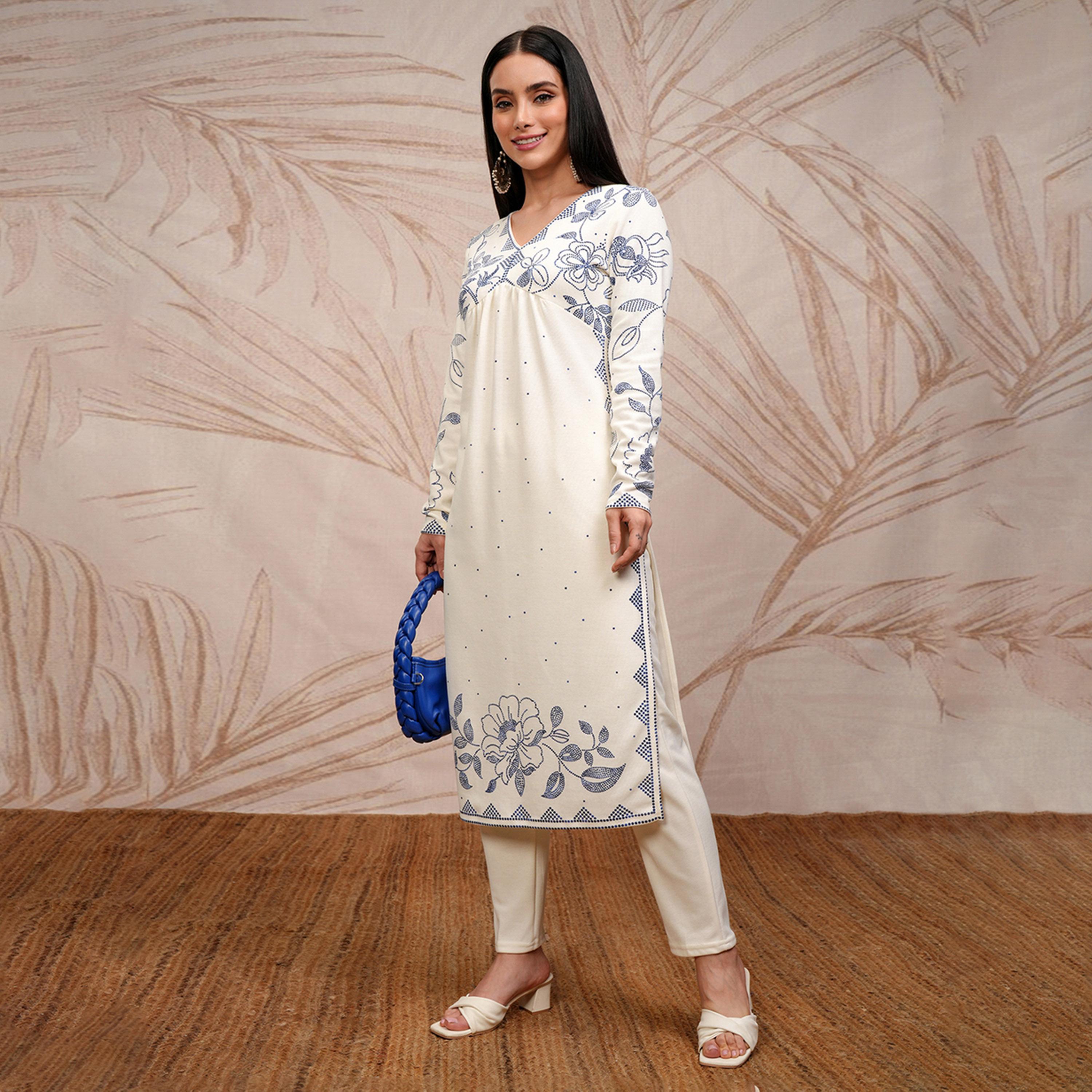 فيشود × ستايلي - كورتا مستقيمة بطبعة زهور مع بنطال-women-clothing-ethnicwear-kurtasets-image-4