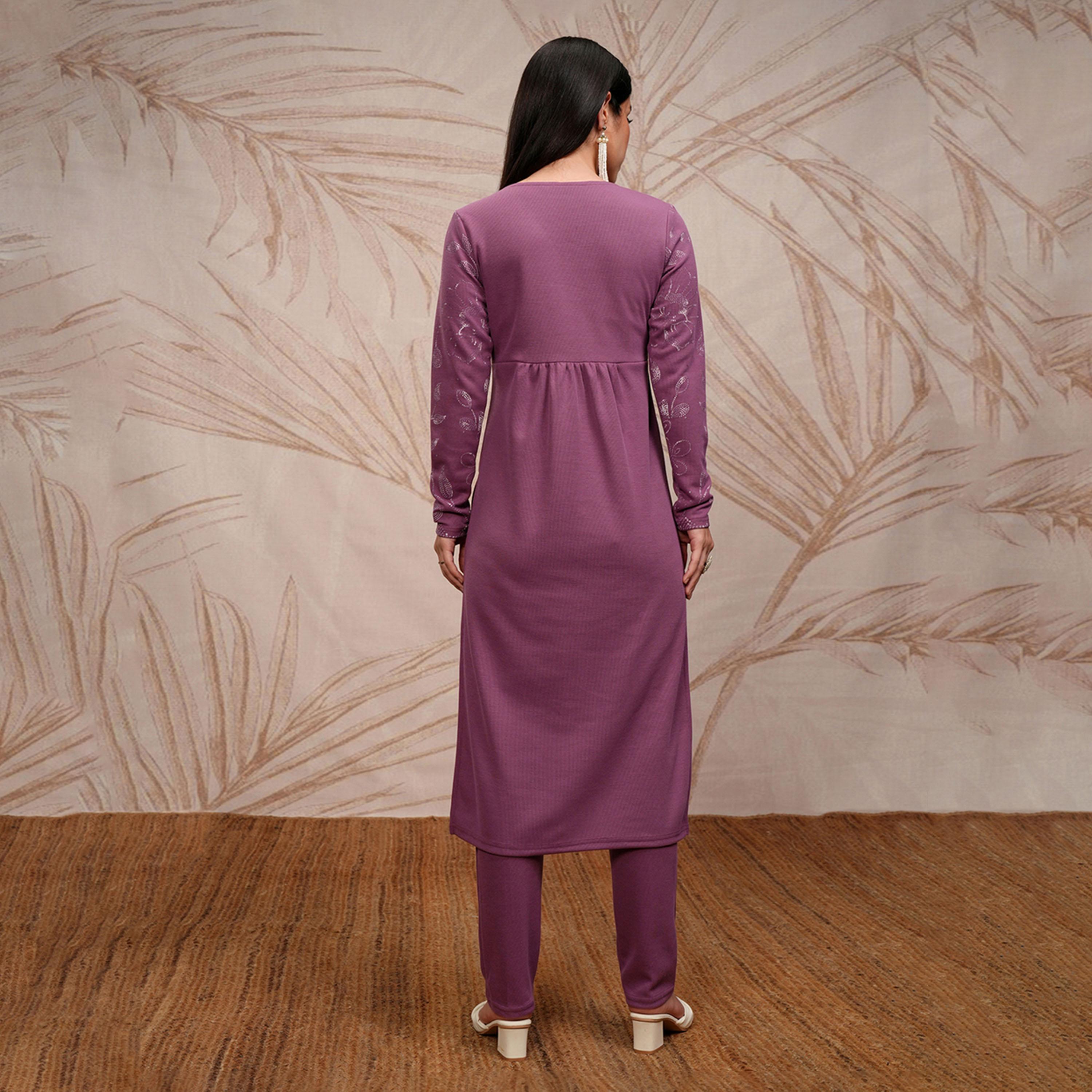 فيشود × ستايلي - كورتا مستقيمة بطبعة زهور مع بنطال-women-clothing-ethnicwear-kurtasets-image-3