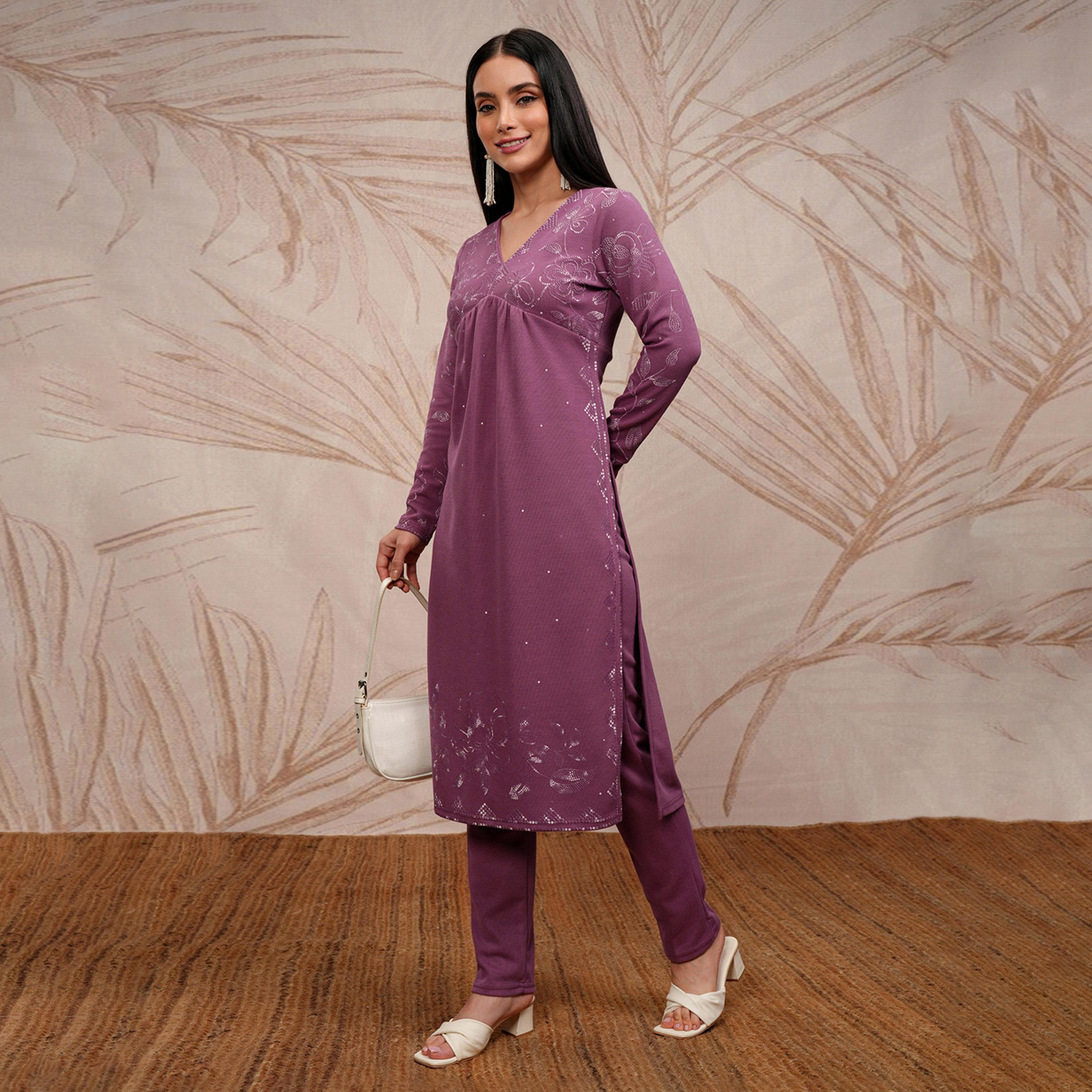 فيشود × ستايلي - كورتا مستقيمة بطبعة زهور مع بنطال-women-clothing-ethnicwear-kurtasets-image-4
