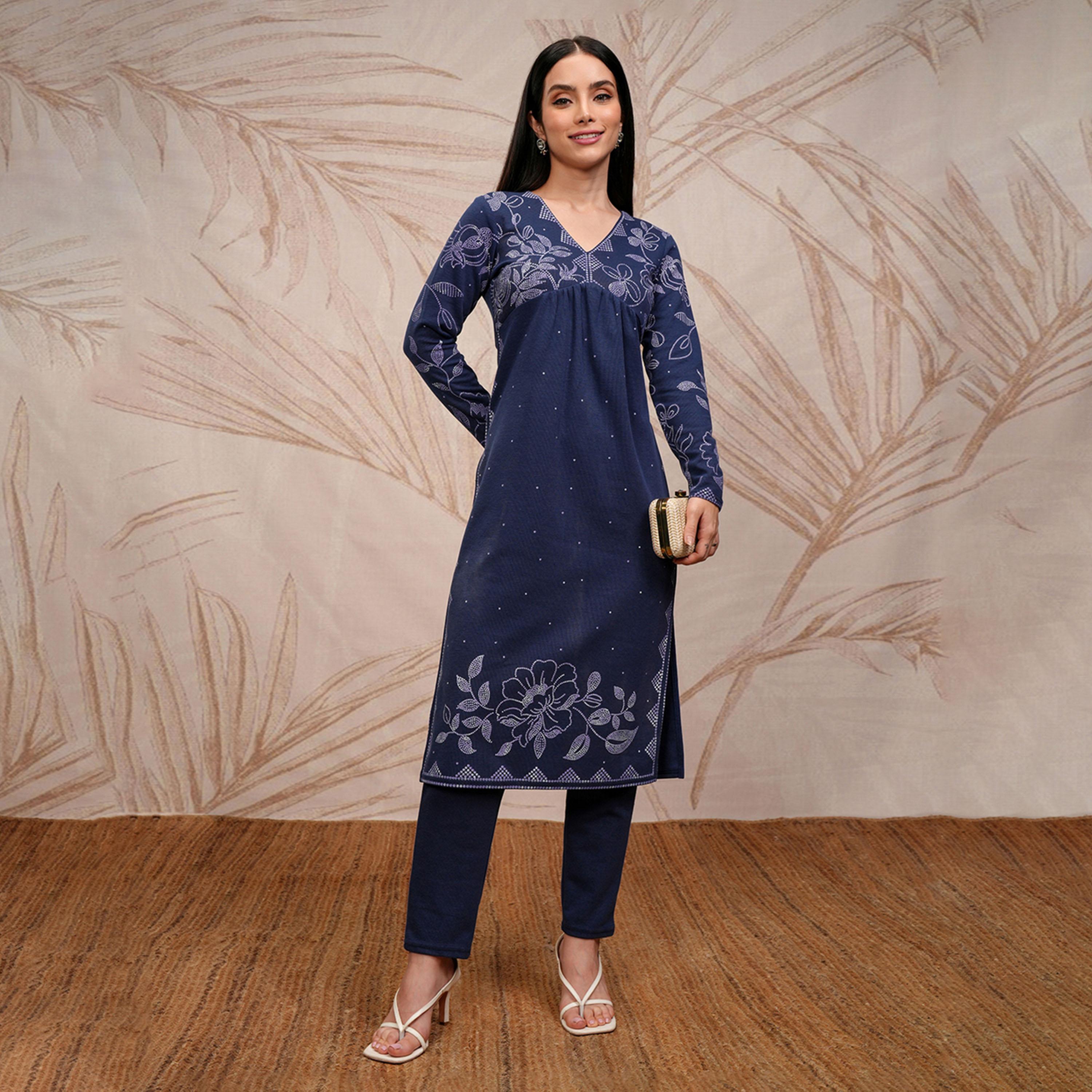 فيشود × ستايلي - كورتا مستقيمة بطبعة زهور مع بنطال-women-clothing-ethnicwear-kurtasets-image-1