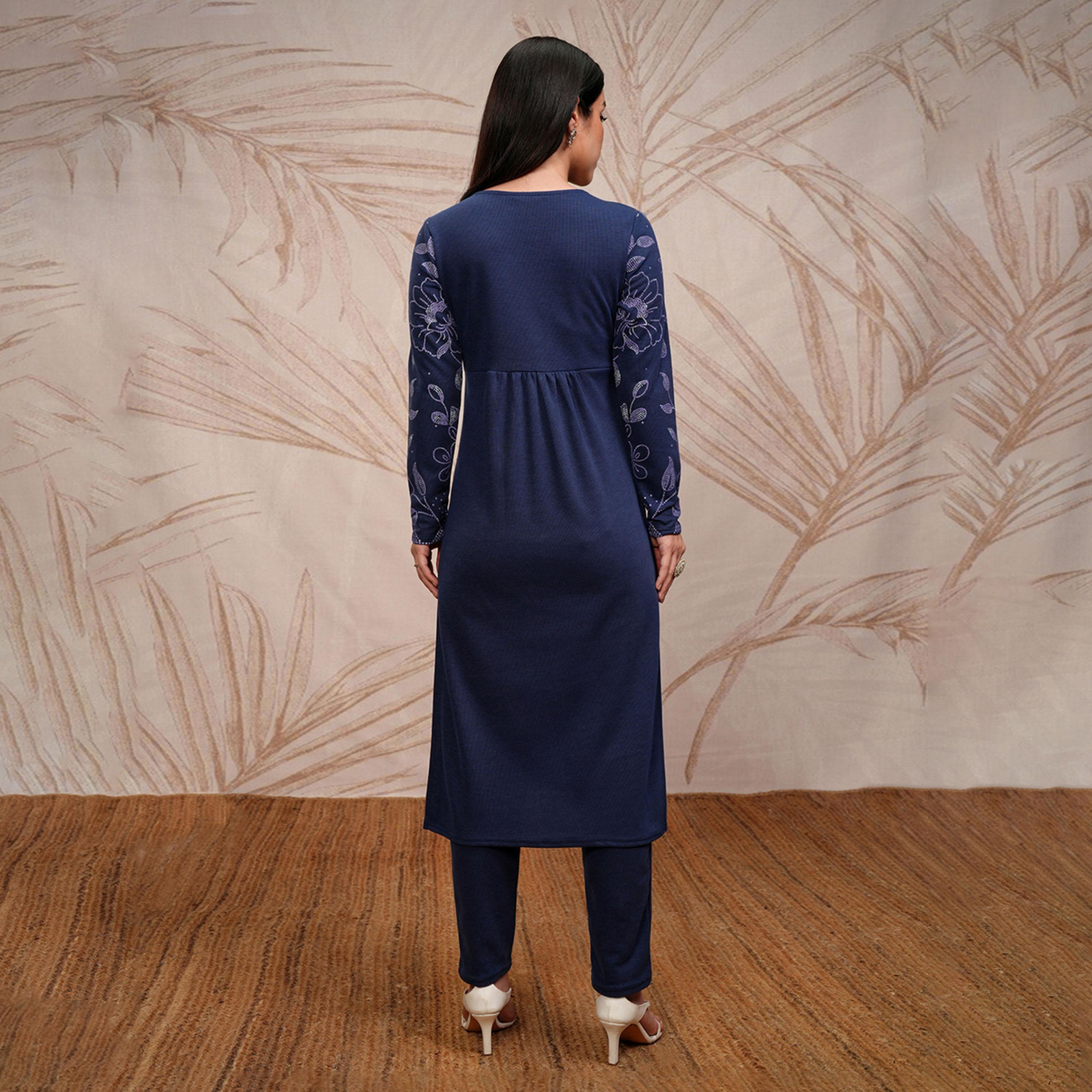 فيشود × ستايلي - كورتا مستقيمة بطبعة زهور مع بنطال-women-clothing-ethnicwear-kurtasets-image-3