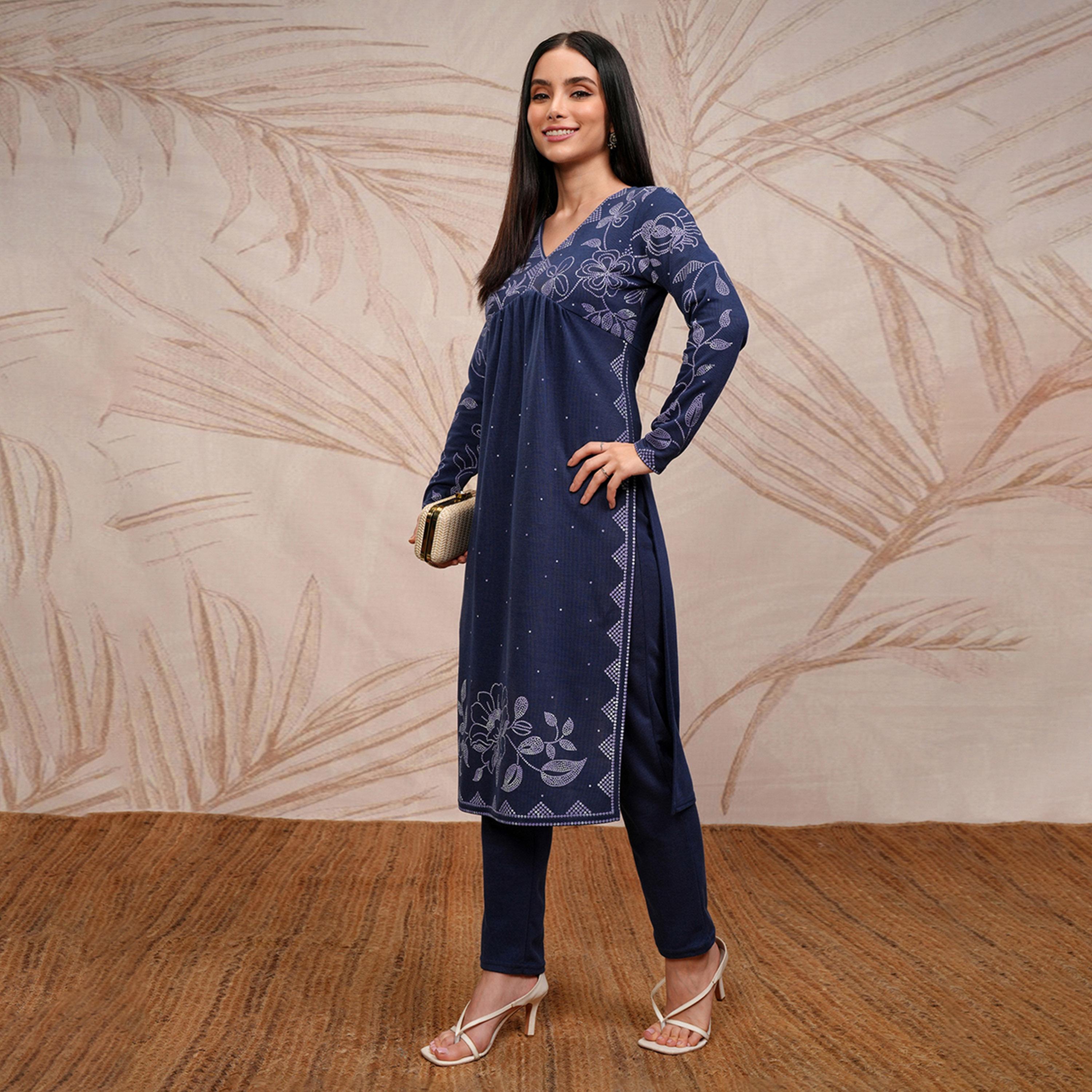 فيشود × ستايلي - كورتا مستقيمة بطبعة زهور مع بنطال-women-clothing-ethnicwear-kurtasets-image-4