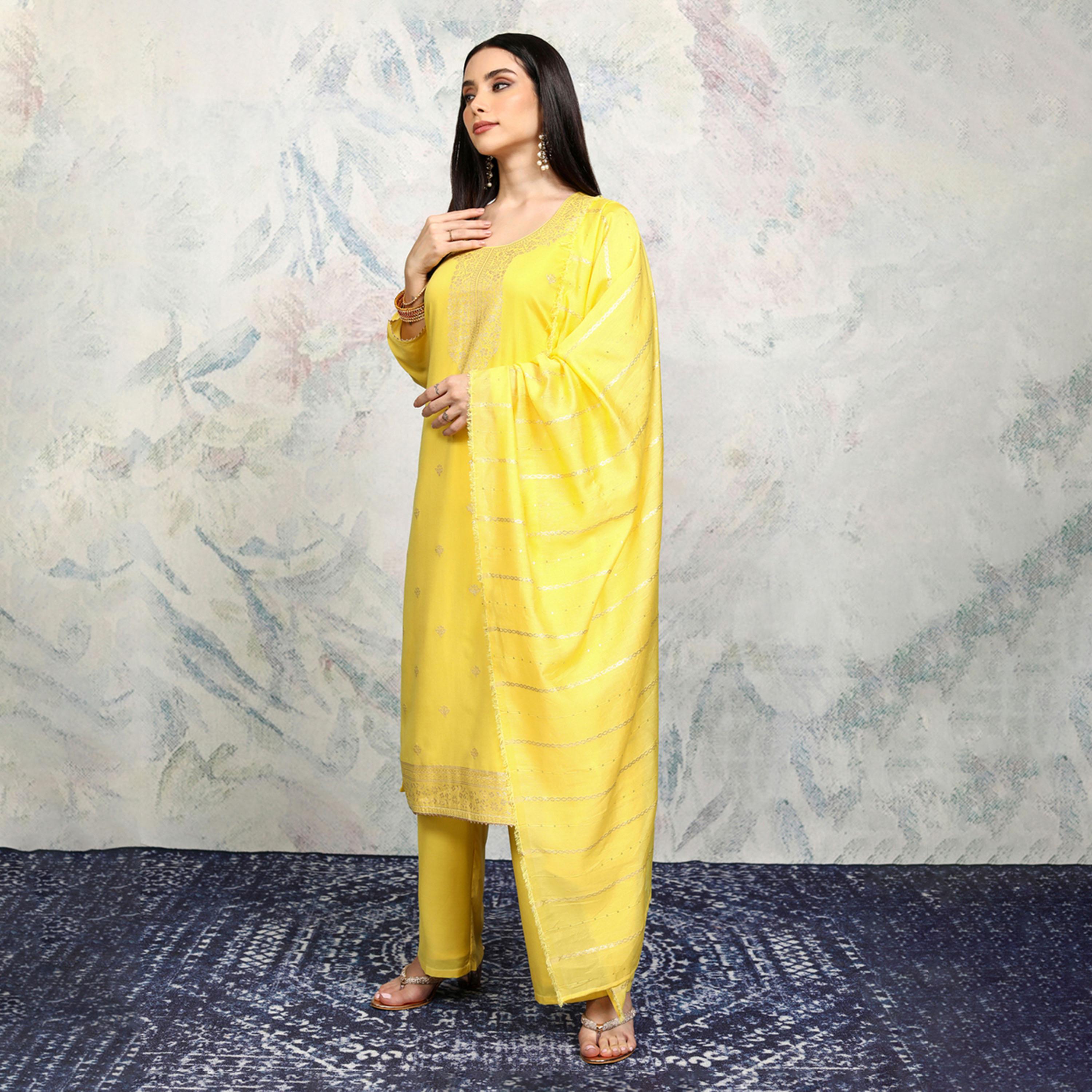 فيشود × ستايلي - كورتا نسائية بنقشات عرقية مع بنطال ووشاح-women-clothing-ethnicwear-sareesets-image-3