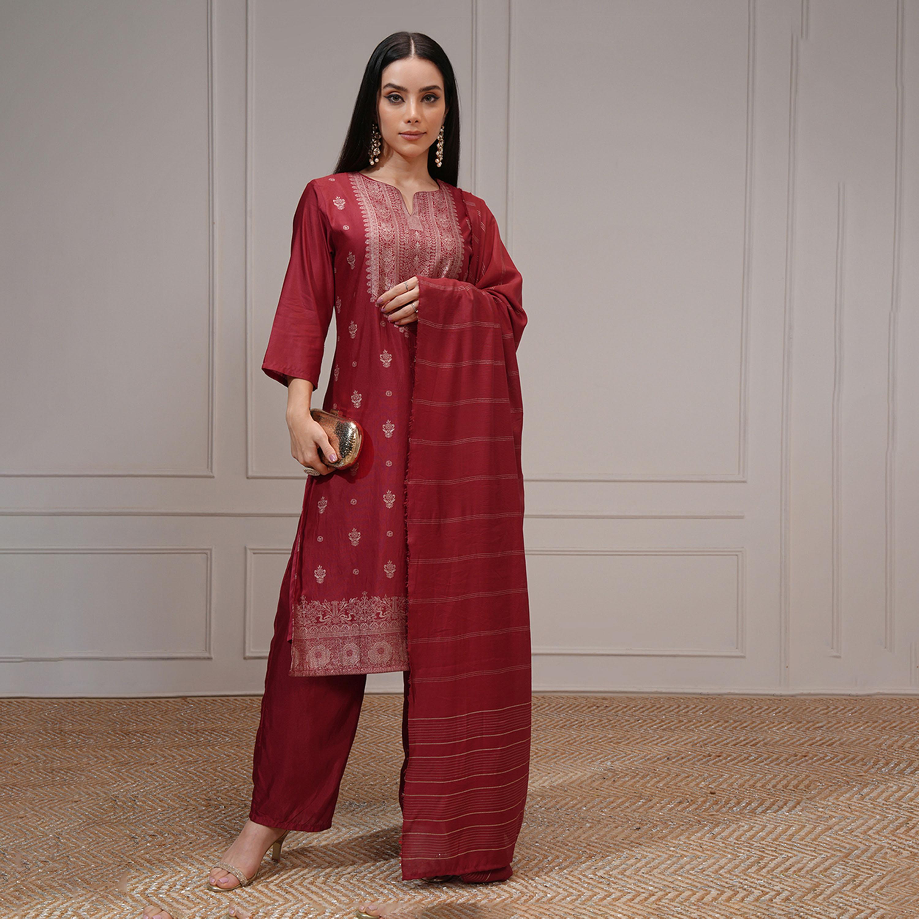 فيشود × ستايلي - كورتا نسائية عادية مورّدة مع بنطال ووشاح-women-clothing-ethnicwear-sareesets-image-1