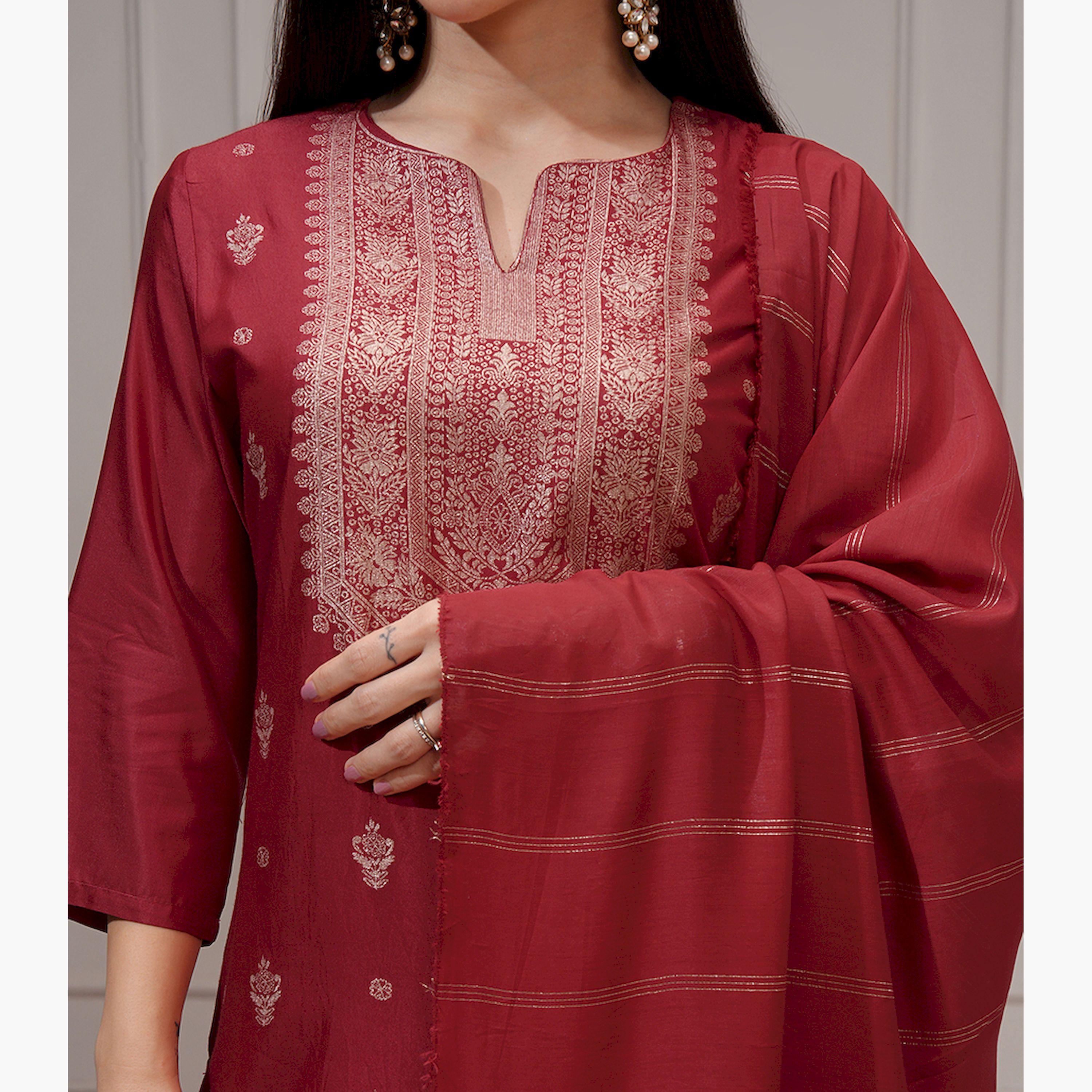 فيشود × ستايلي - كورتا نسائية عادية مورّدة مع بنطال ووشاح-women-clothing-ethnicwear-sareesets-image-5