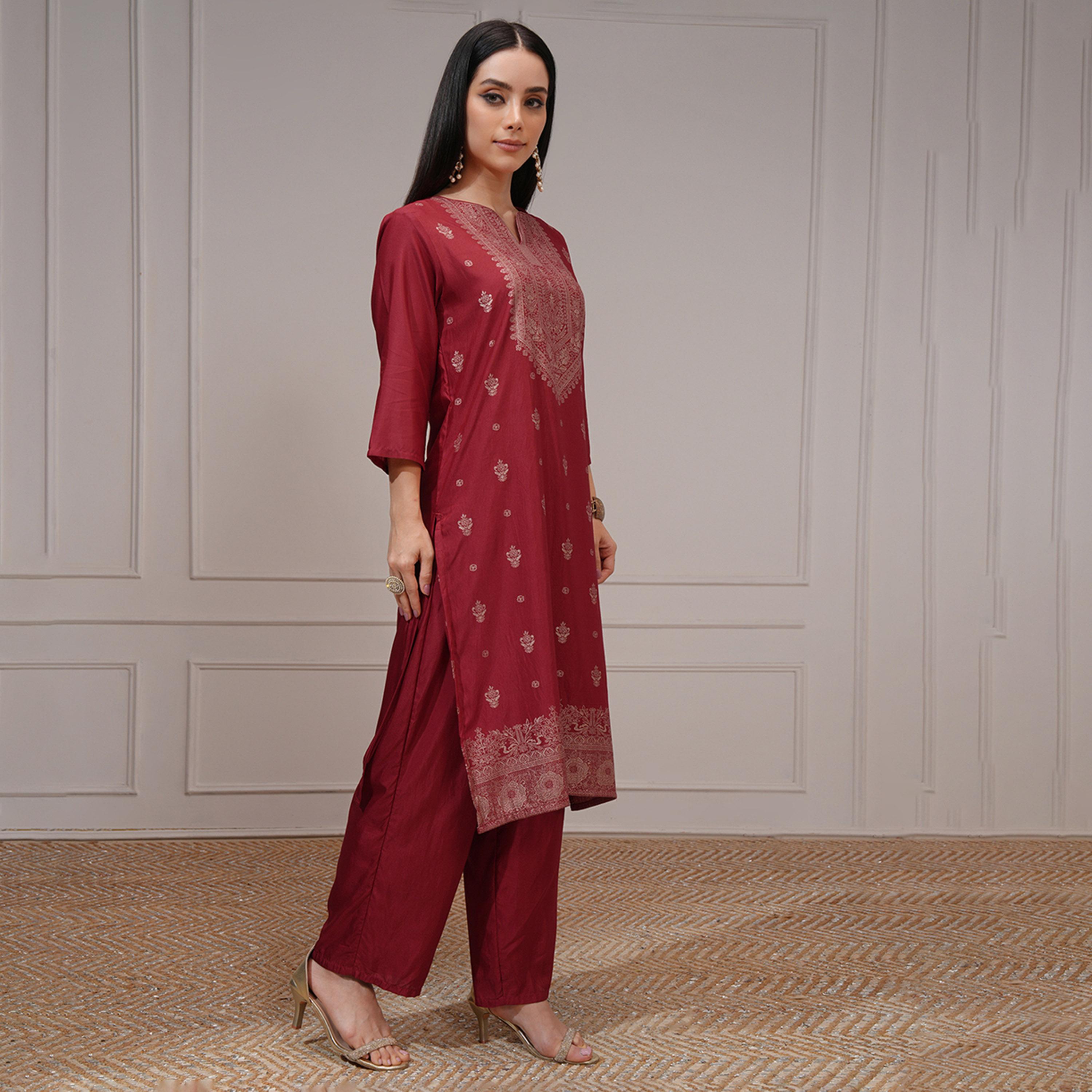 فيشود × ستايلي - كورتا نسائية عادية مورّدة مع بنطال ووشاح-women-clothing-ethnicwear-sareesets-image-6