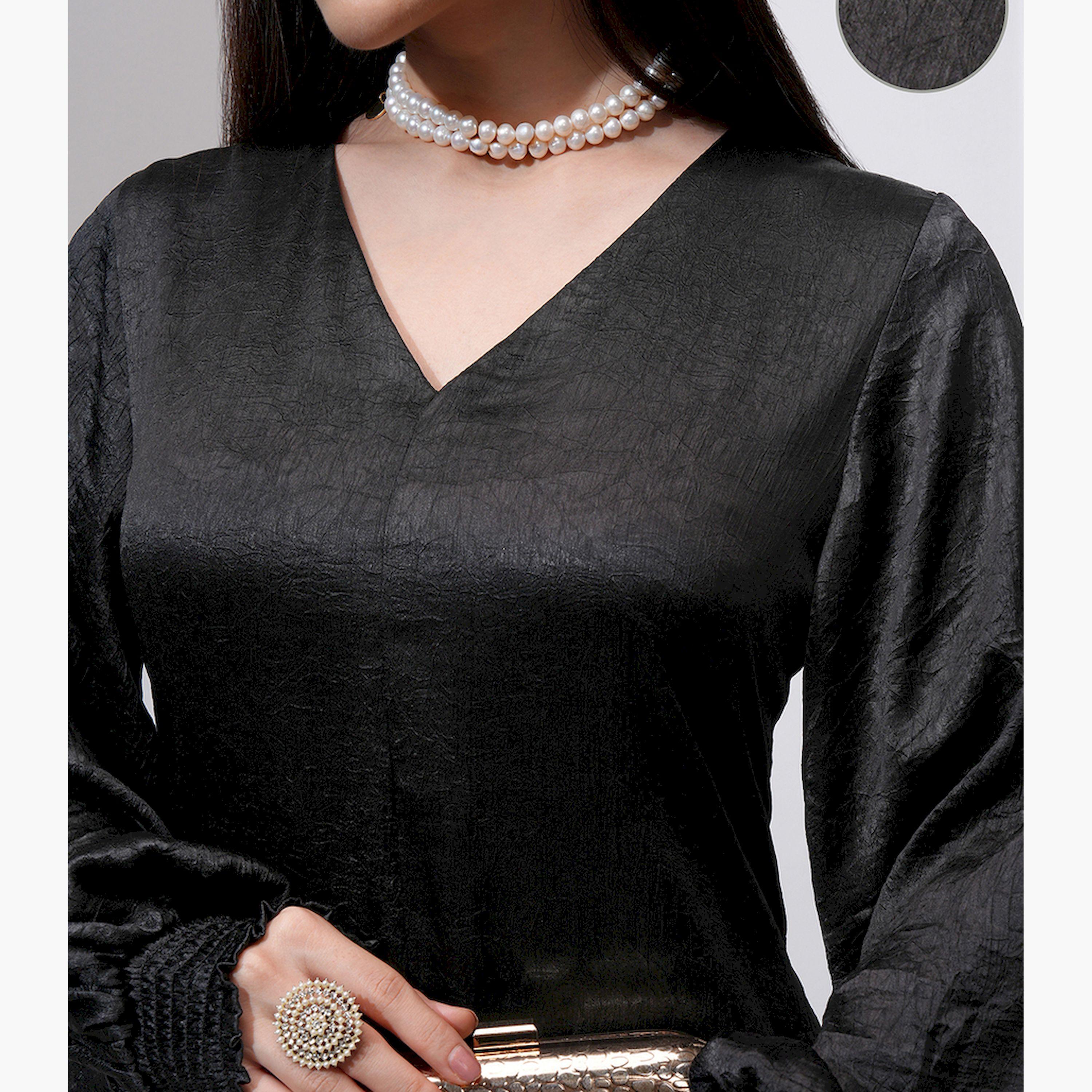 فيشود × ستايلي - كورتا بقصة A بأكمام منتفخة ورقبة على شكل حرف V مع بنطال-women-clothing-ethnicwear-kurtasets-image-5