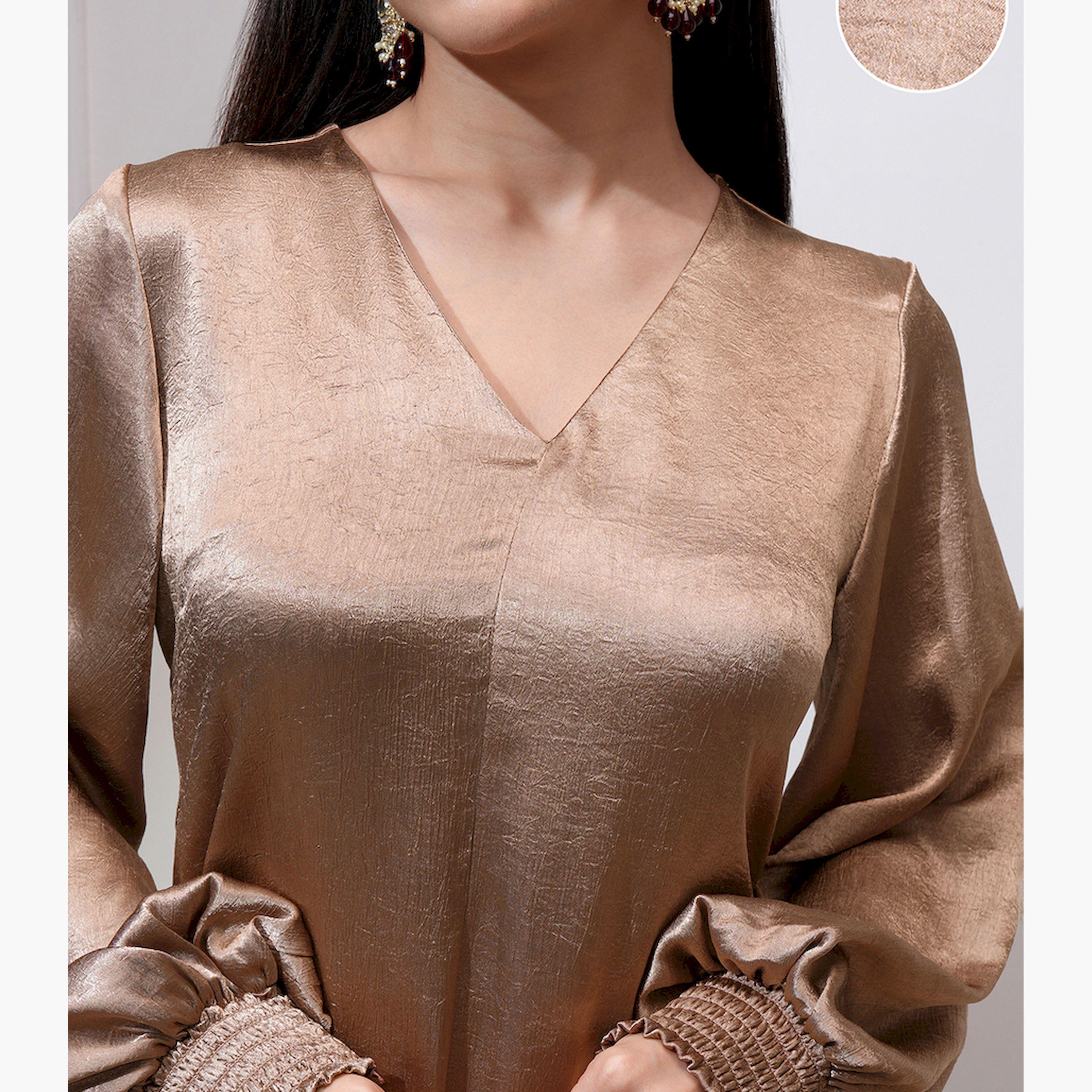 فيشود × ستايلي - كورتا بقصة A بأكمام منتفخة ورقبة على شكل حرف V مع بنطال-women-clothing-ethnicwear-kurtasets-image-5