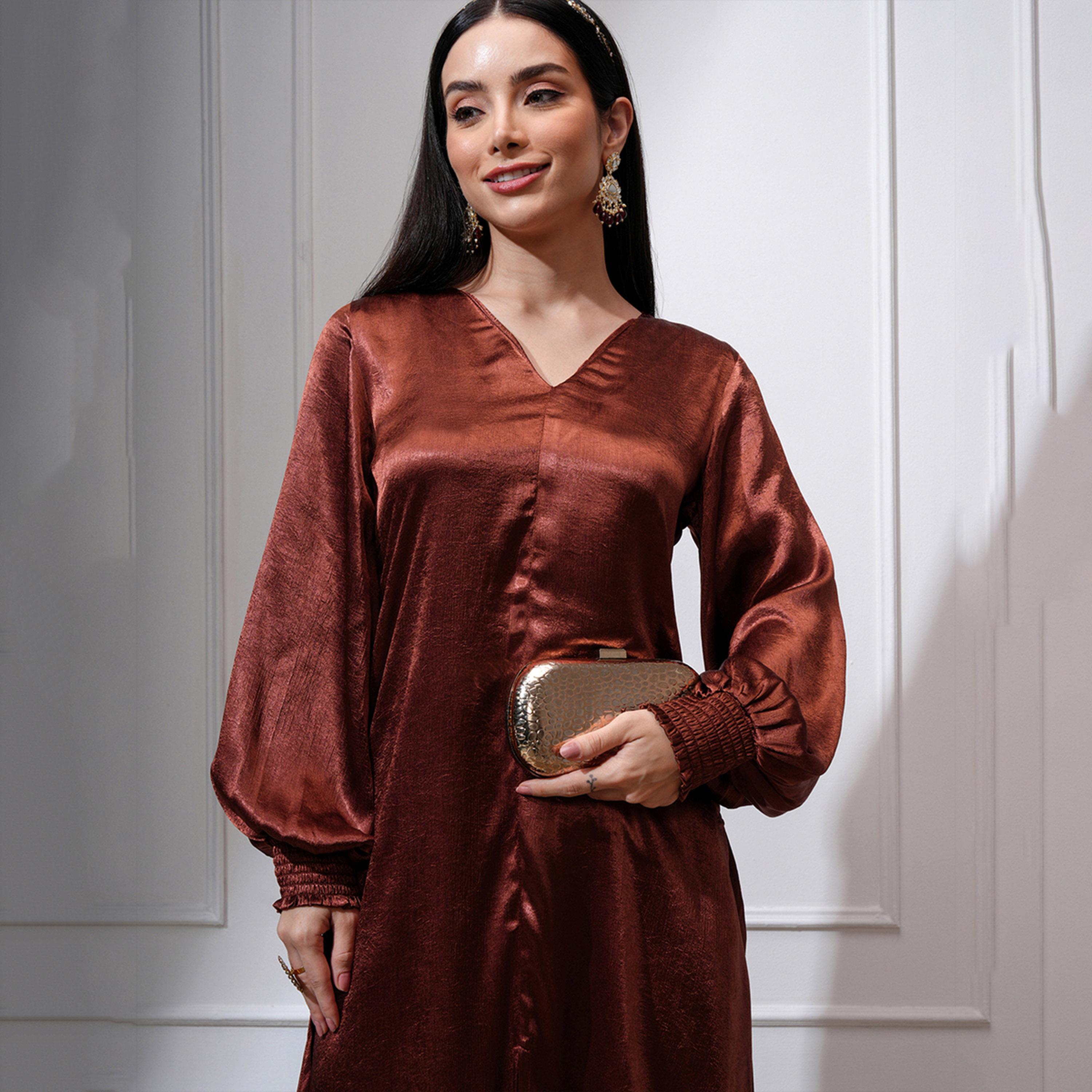 فيشود × ستايلي - كورتا بقصة A بأكمام منتفخة ورقبة على شكل حرف V مع بنطال-women-clothing-ethnicwear-kurtasets-image-2