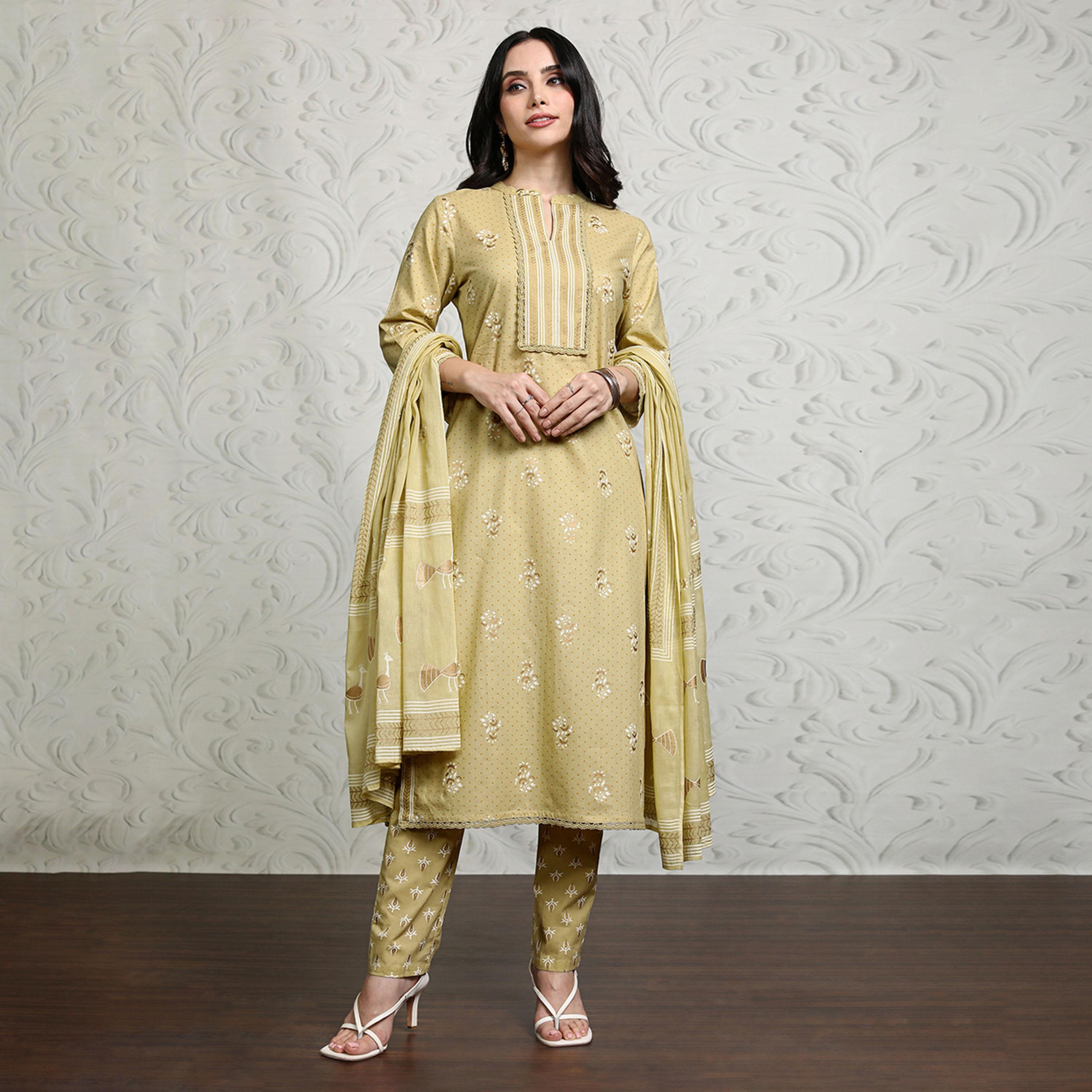 Vishudh X Styli Women Floral Printed Regular Pure Cotton Kurta with Trousers & Dupatta-women-clothing-ethnicwear-sareesets-image-1