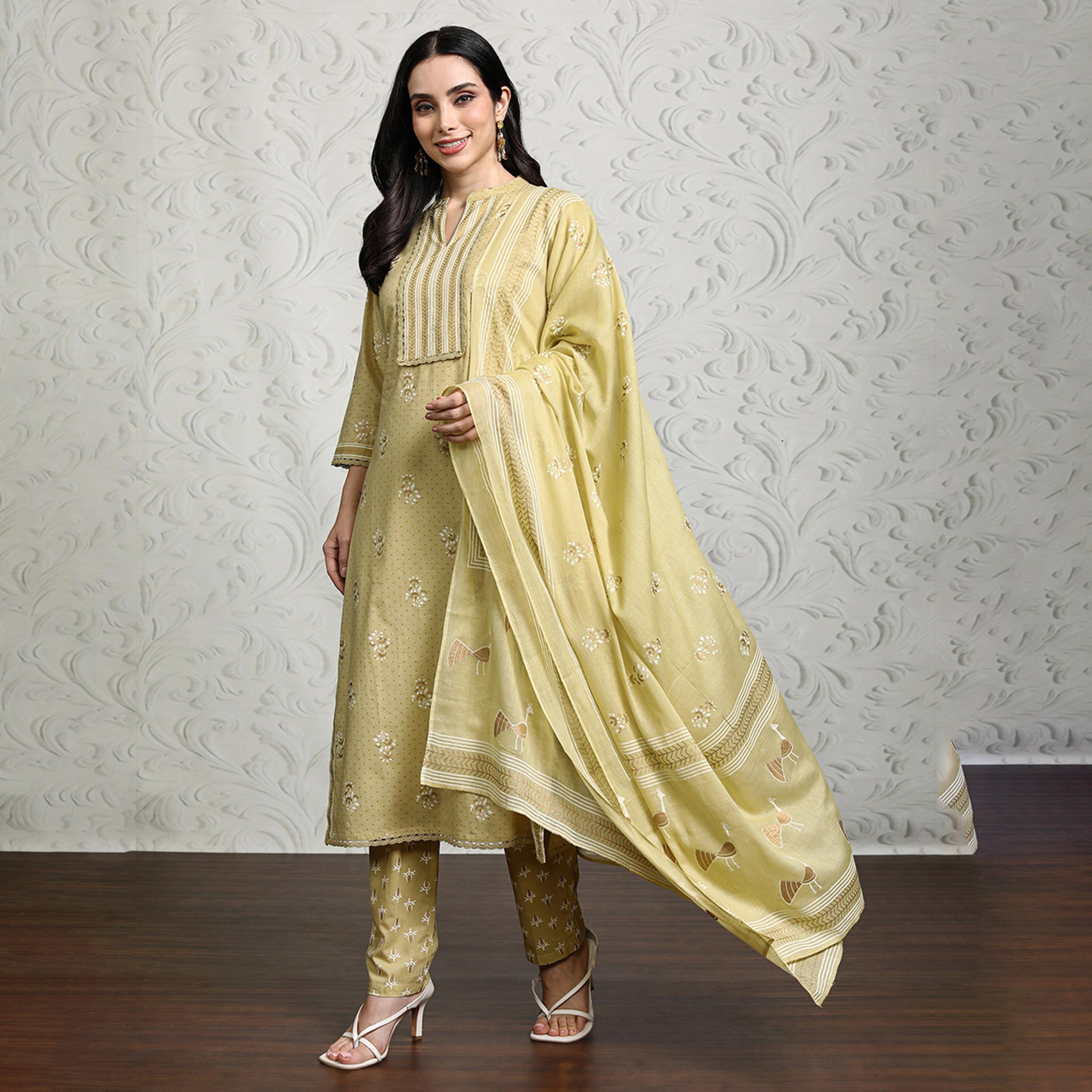 Vishudh X Styli Women Floral Printed Regular Pure Cotton Kurta with Trousers & Dupatta-women-clothing-ethnicwear-sareesets-image-2