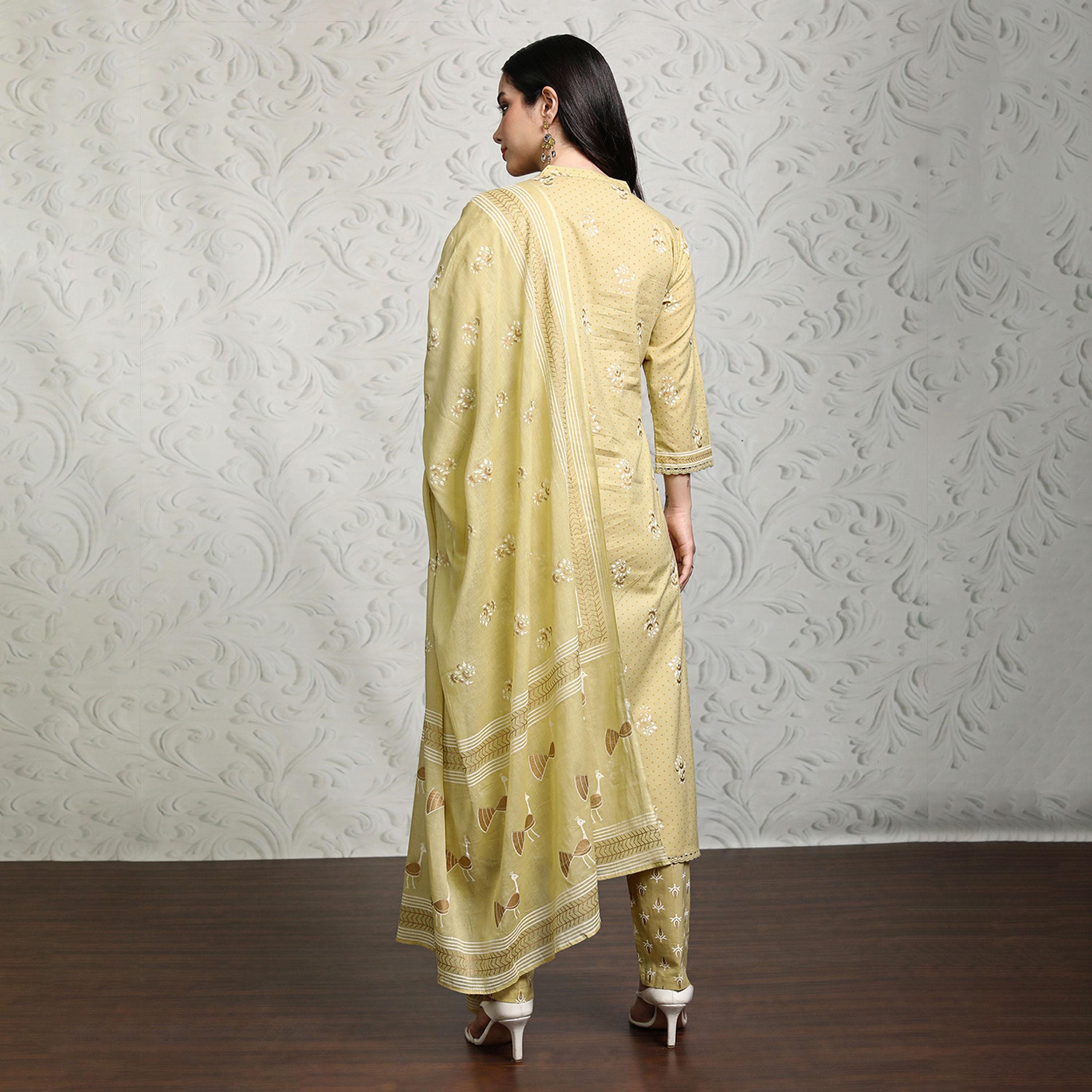 Vishudh X Styli Women Floral Printed Regular Pure Cotton Kurta with Trousers & Dupatta-women-clothing-ethnicwear-sareesets-image-3