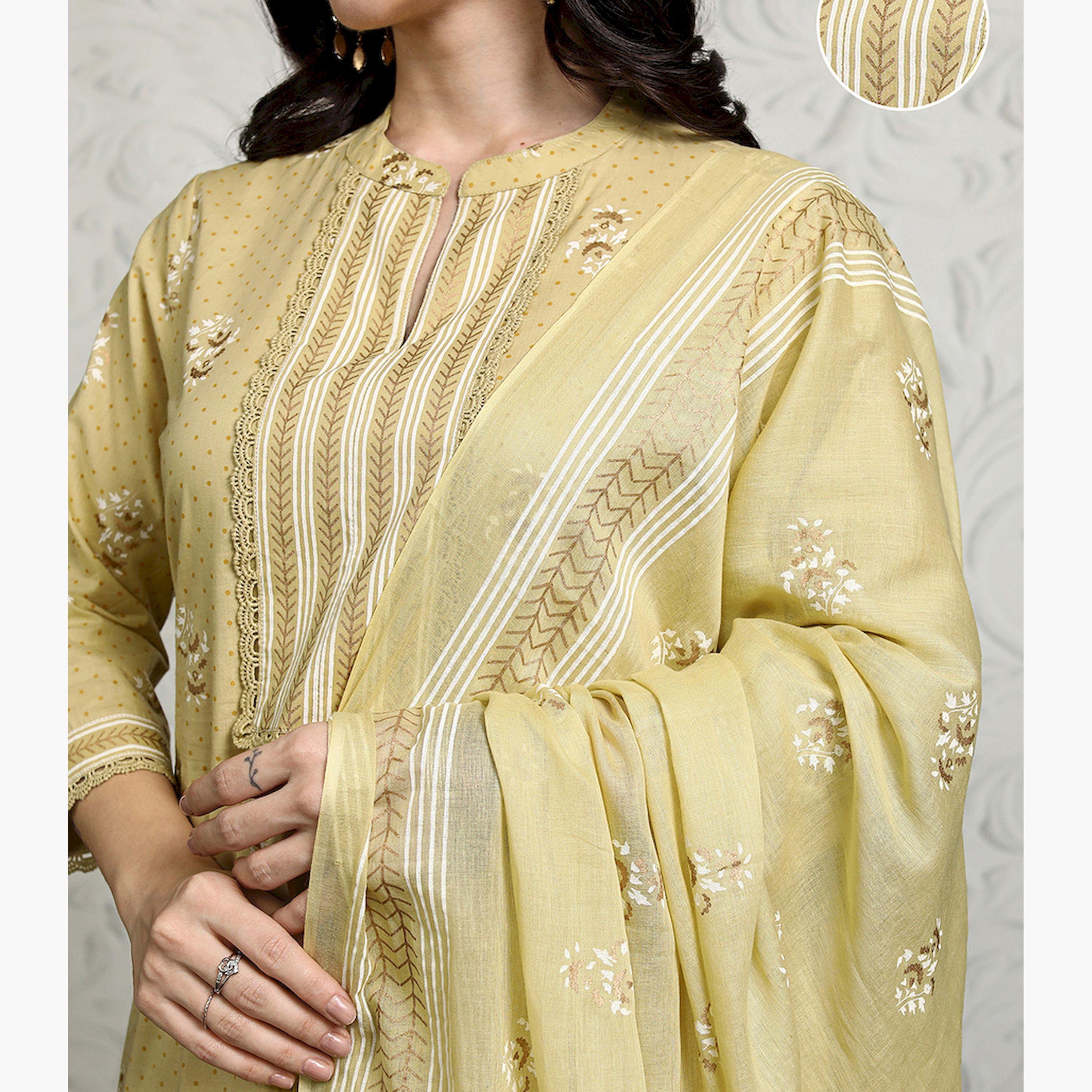 Vishudh X Styli Women Floral Printed Regular Pure Cotton Kurta with Trousers & Dupatta-women-clothing-ethnicwear-sareesets-image-5