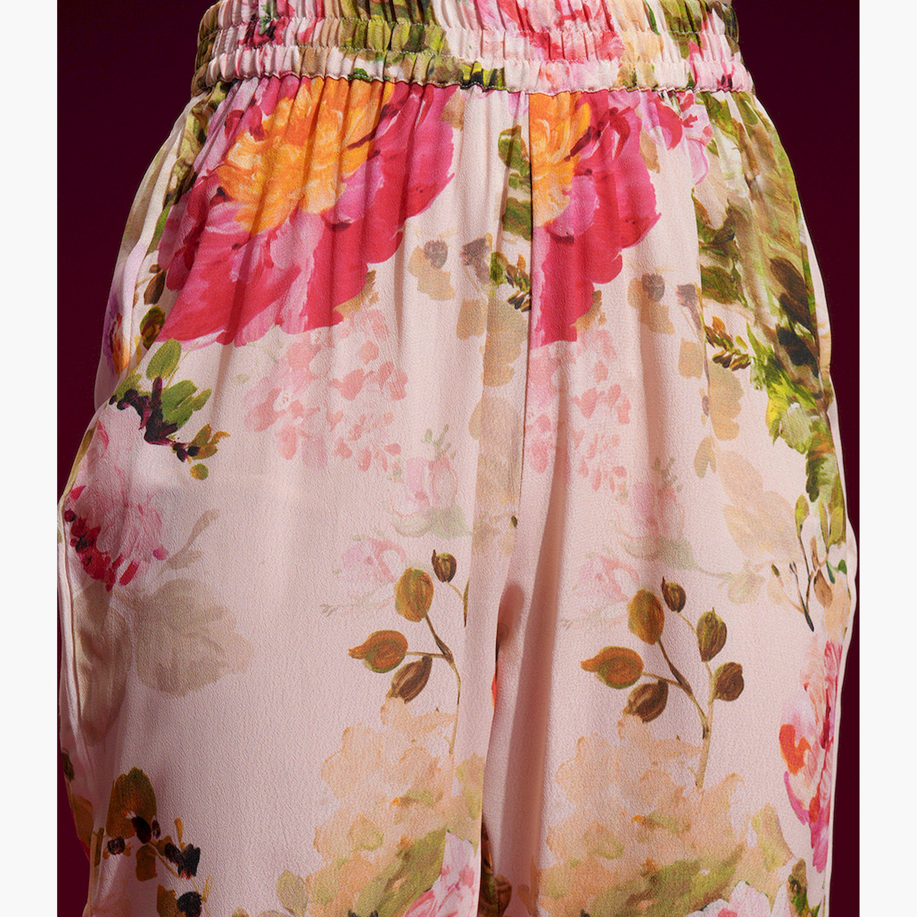 Vishudh X Styli Floral Printed Pin Tucks Design A-Line Kurta With Trousers-women-clothing-ethnicwear-kurtasets-image-6