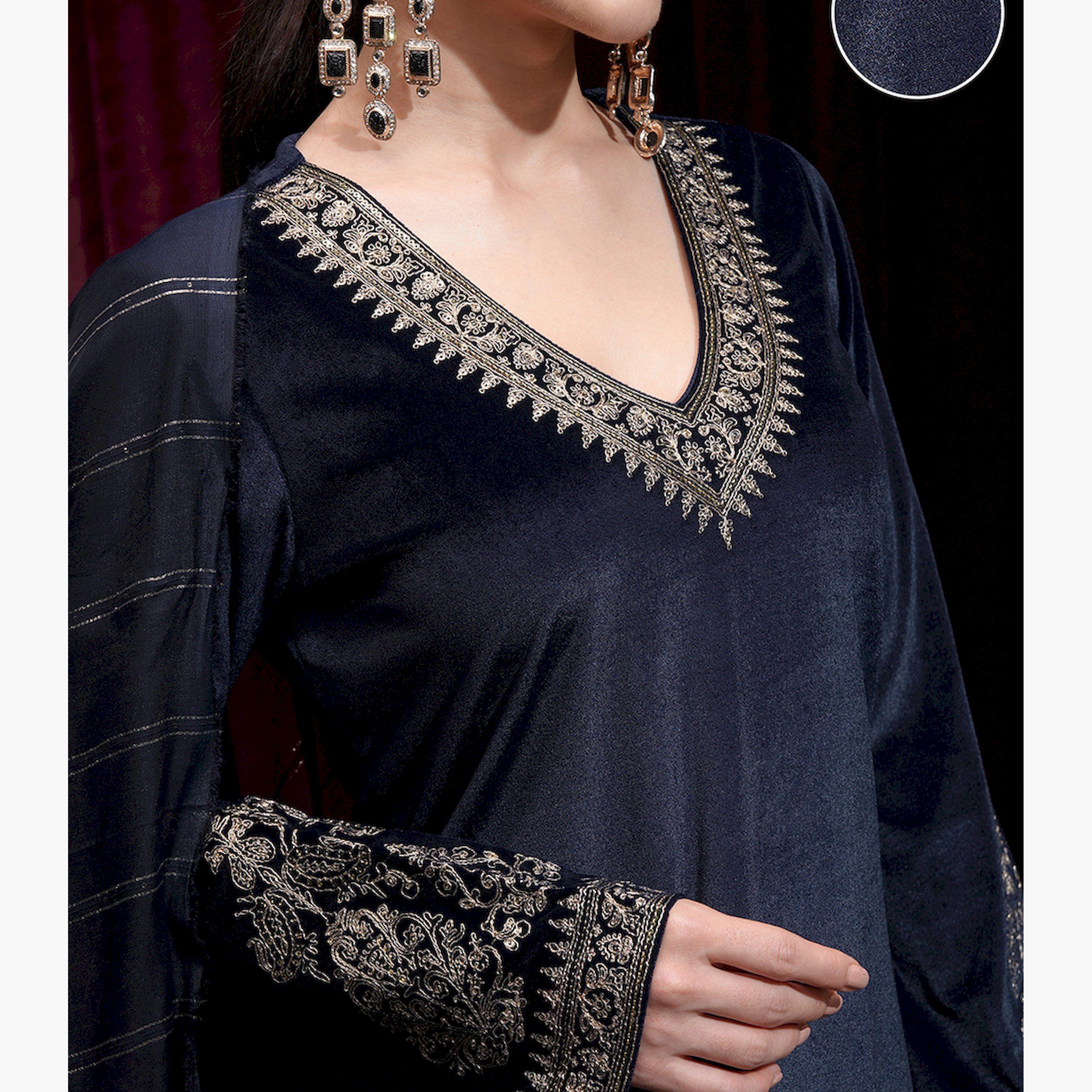 فيشود × ستايلي - كورتا نسائية عادية مطرزة مع بنطال ووشاح-women-clothing-ethnicwear-sareesets-image-5