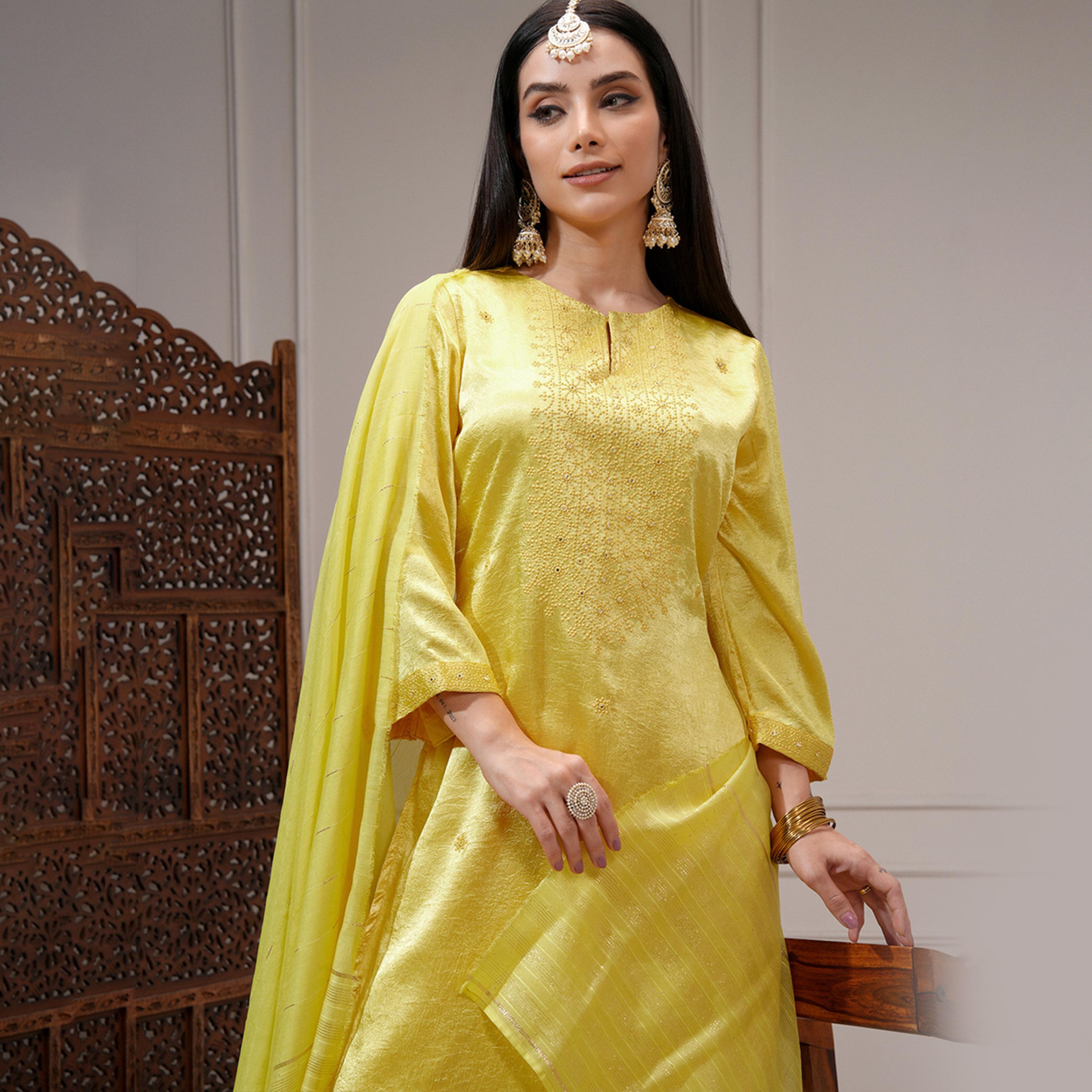 Vishudh X Styli Women Ethnic Motifs Embroidered Regular Kurta with Trousers & Dupatta-women-clothing-ethnicwear-sareesets-image-2