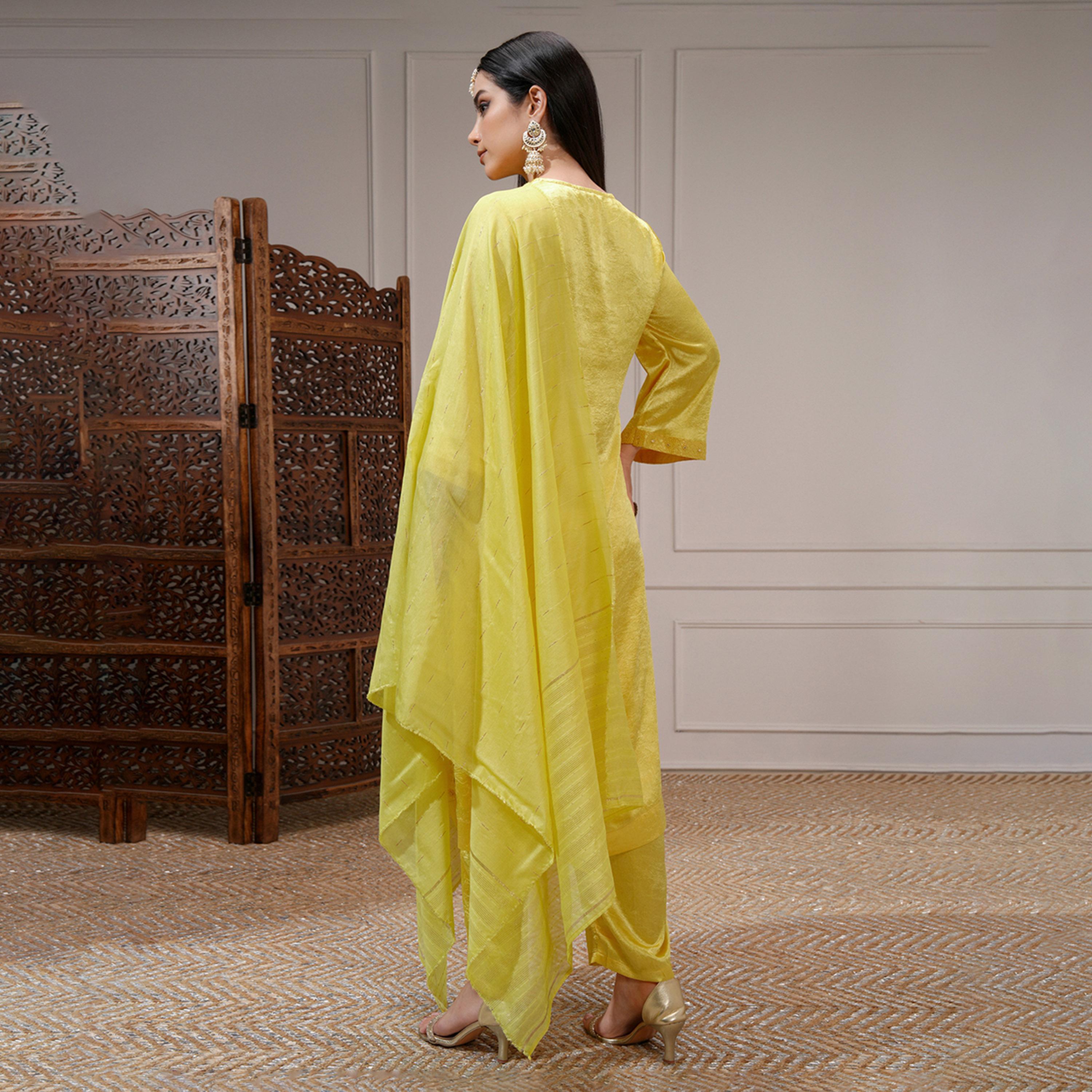 Vishudh X Styli Women Ethnic Motifs Embroidered Regular Kurta with Trousers & Dupatta-women-clothing-ethnicwear-sareesets-image-3