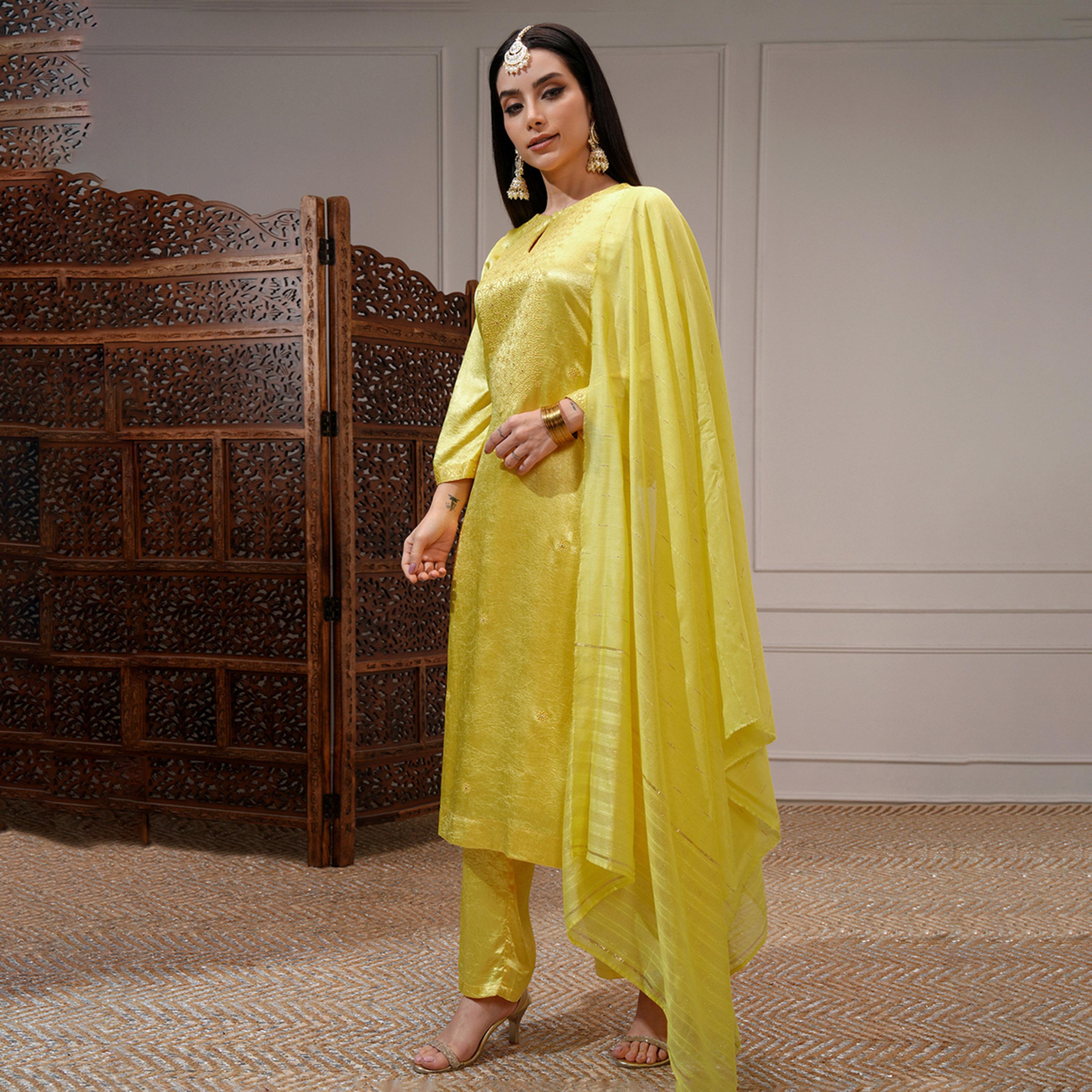 Vishudh X Styli Women Ethnic Motifs Embroidered Regular Kurta with Trousers & Dupatta-women-clothing-ethnicwear-sareesets-image-4
