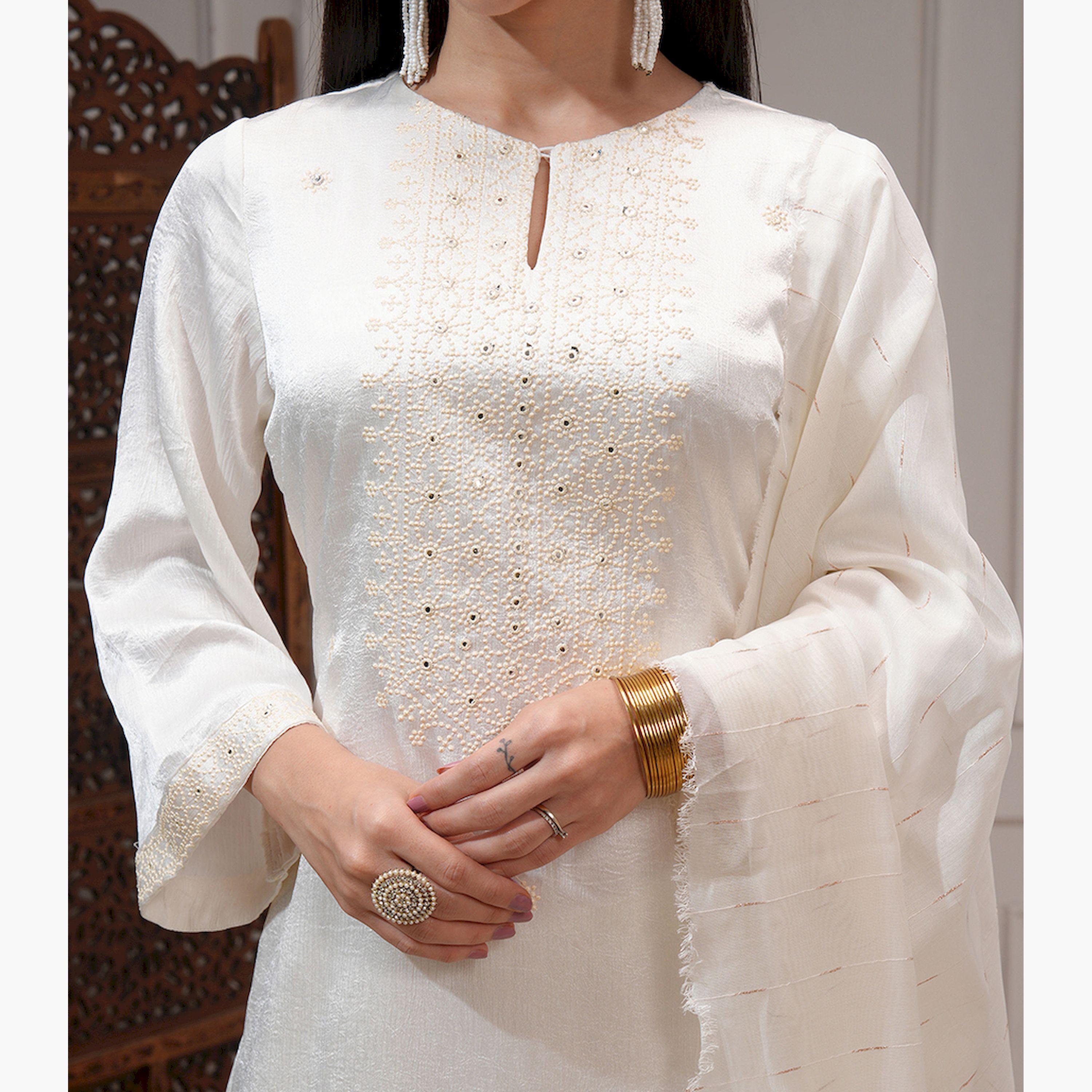 فيشود × ستايلي - كورتا نسائية عادية بطبعة زهور وتطريز مع بنطال ووشاح-women-clothing-ethnicwear-sareesets-image-5