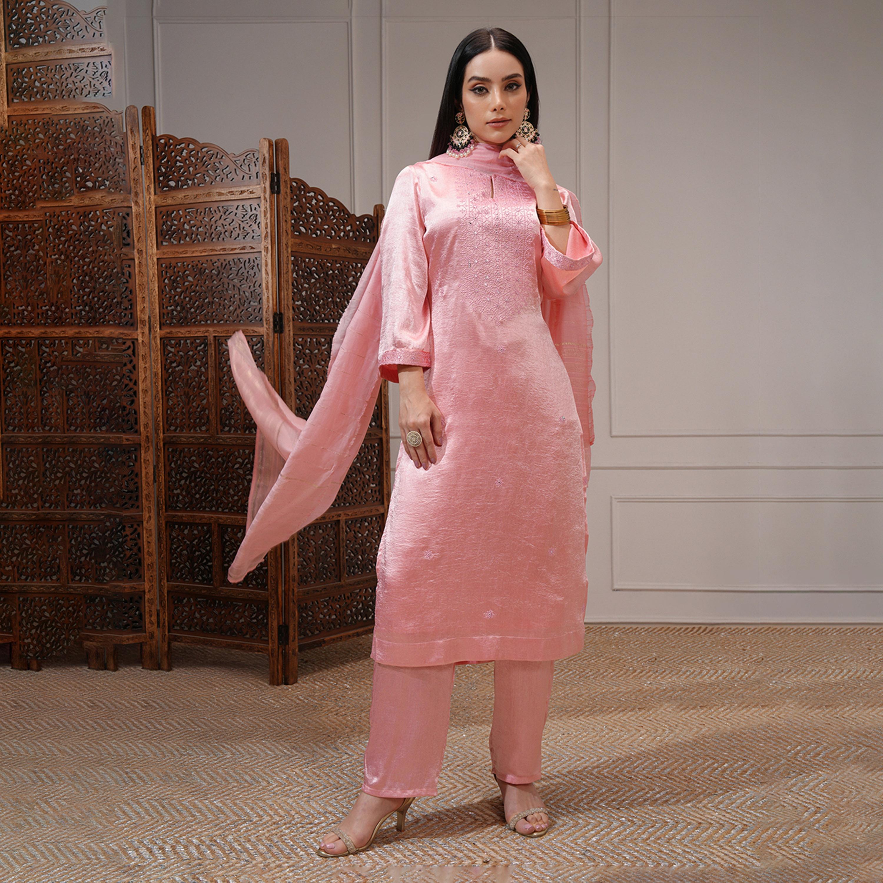 Vishudh X Styli Women Ethnic Motifs Embroidered Regular Mirror Work Kurta with Trousers & Dupatta-women-clothing-ethnicwear-sareesets-image-1