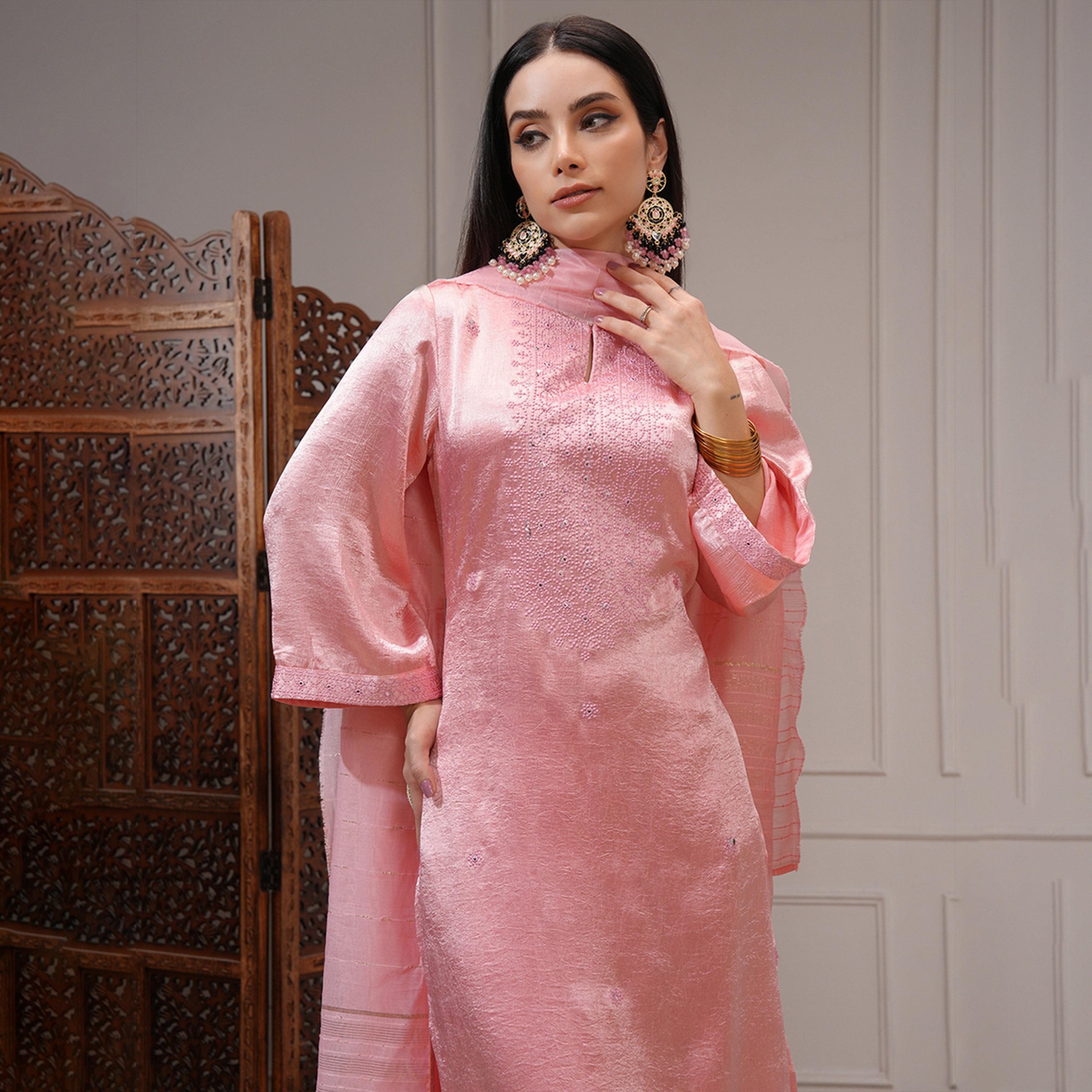 Vishudh X Styli Women Ethnic Motifs Embroidered Regular Mirror Work Kurta with Trousers & Dupatta-women-clothing-ethnicwear-sareesets-image-2
