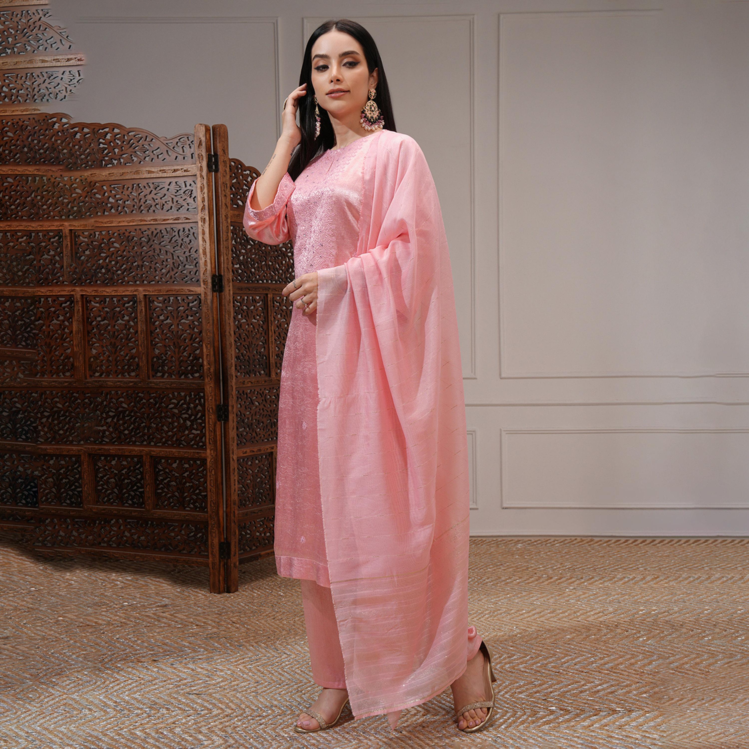 Vishudh X Styli Women Ethnic Motifs Embroidered Regular Mirror Work Kurta with Trousers & Dupatta-women-clothing-ethnicwear-sareesets-image-4