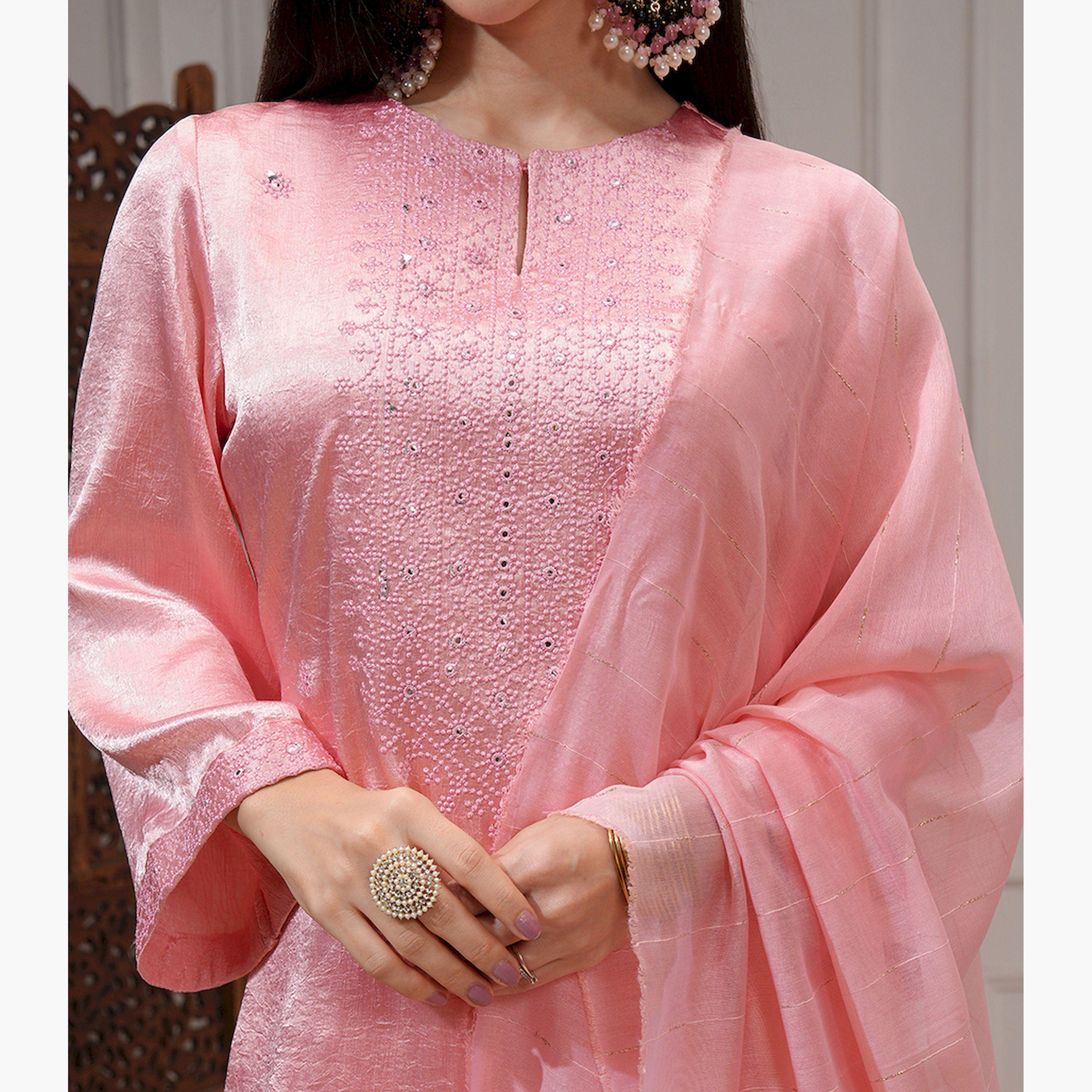Vishudh X Styli Women Ethnic Motifs Embroidered Regular Mirror Work Kurta with Trousers & Dupatta-women-clothing-ethnicwear-sareesets-image-5