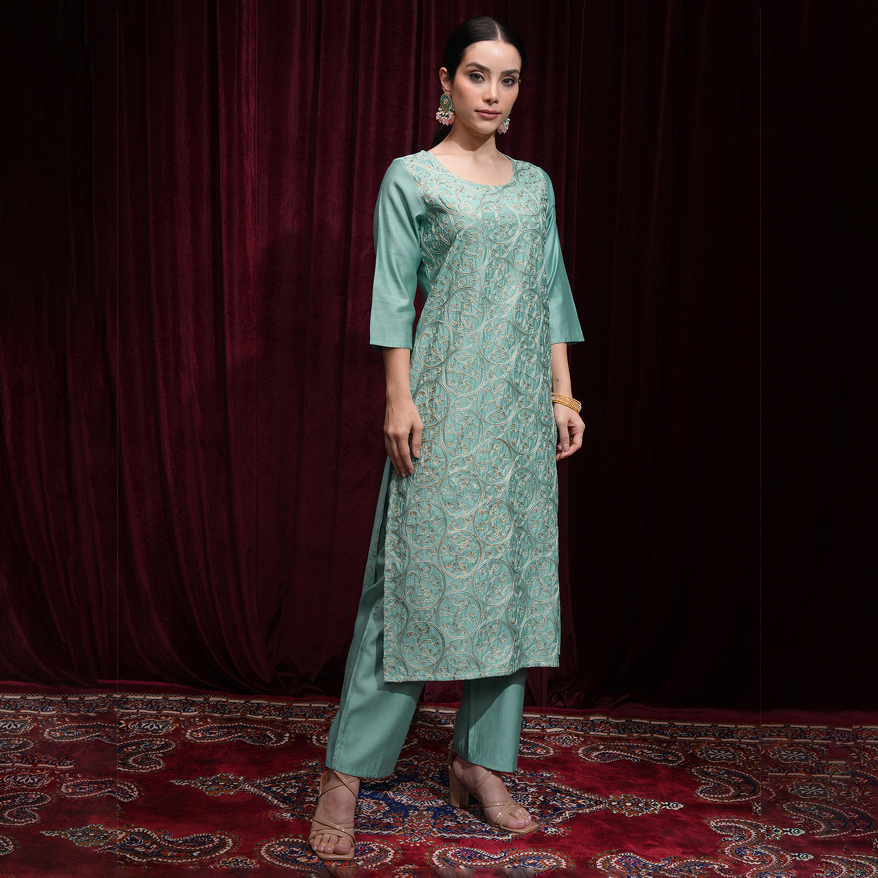 Vishudh X Styli Women Embroidered Regular Thread Work Kurta with Trousers & Dupatta-women-clothing-ethnicwear-sareesets-image-6