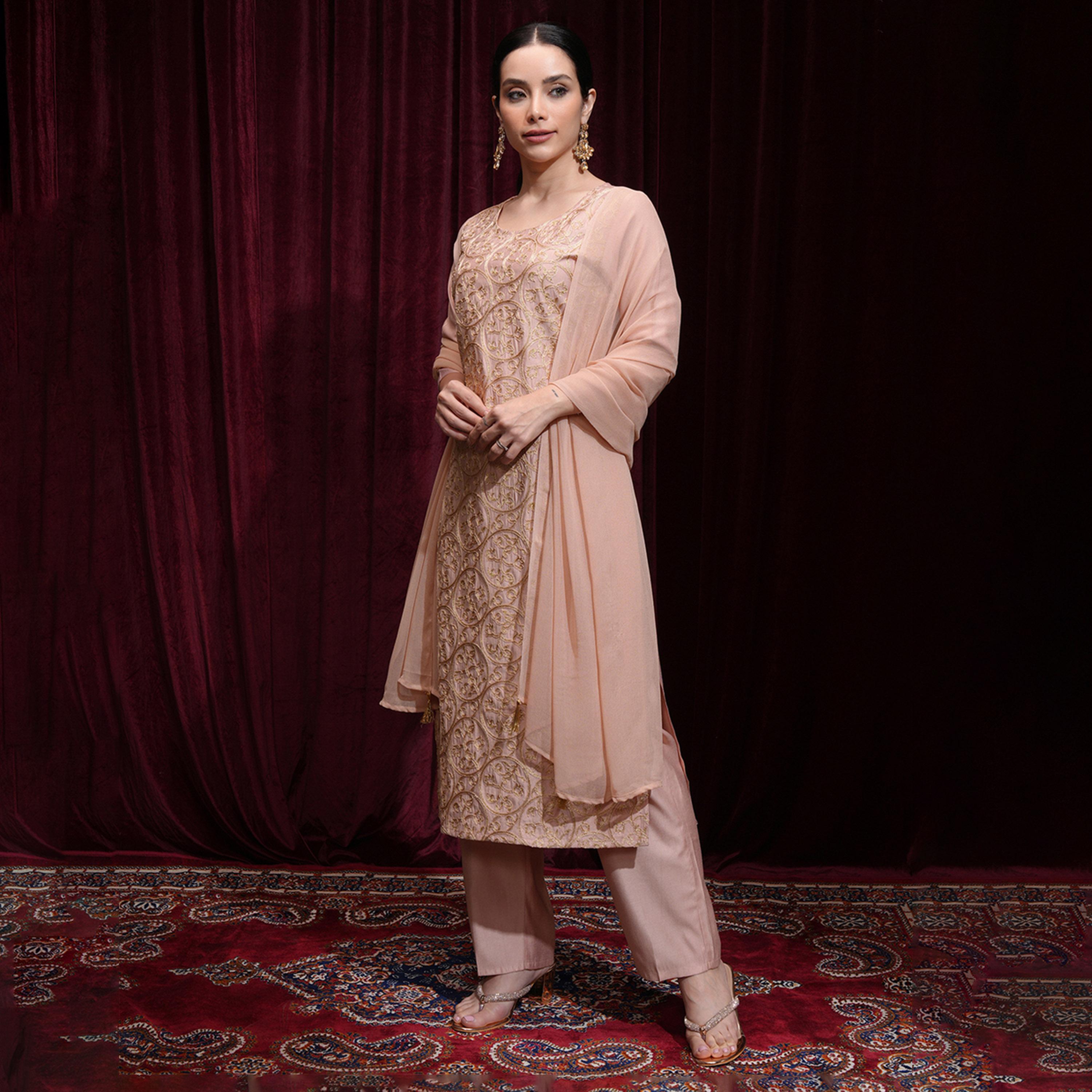 فيشود × ستايلي - كورتا نسائية عادية مطرزة مع بنطال ووشاح-women-clothing-ethnicwear-sareesets-image-2