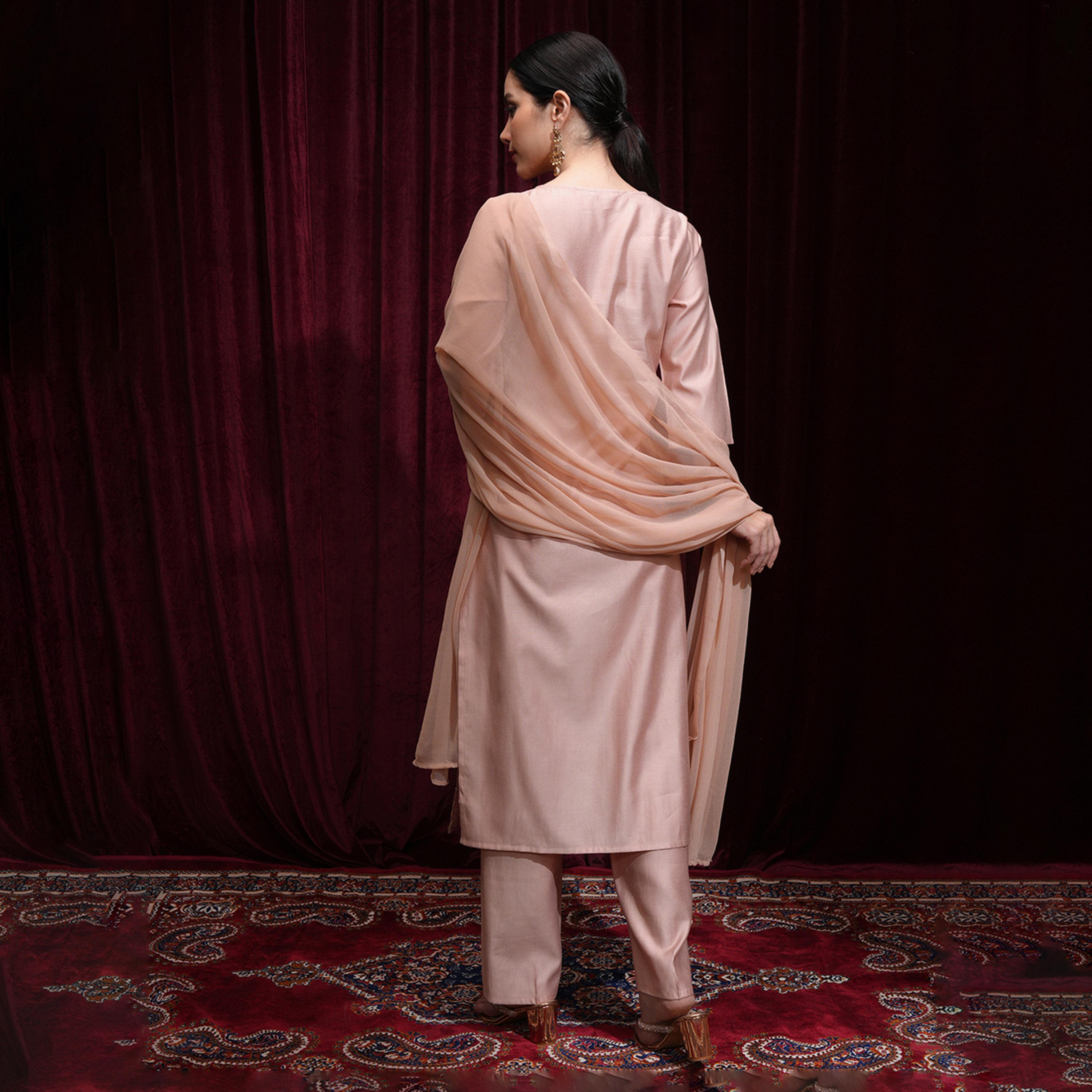 Vishudh X Styli Women Embroidered Regular Kurta with Trousers & Dupatta-women-clothing-ethnicwear-sareesets-image-3