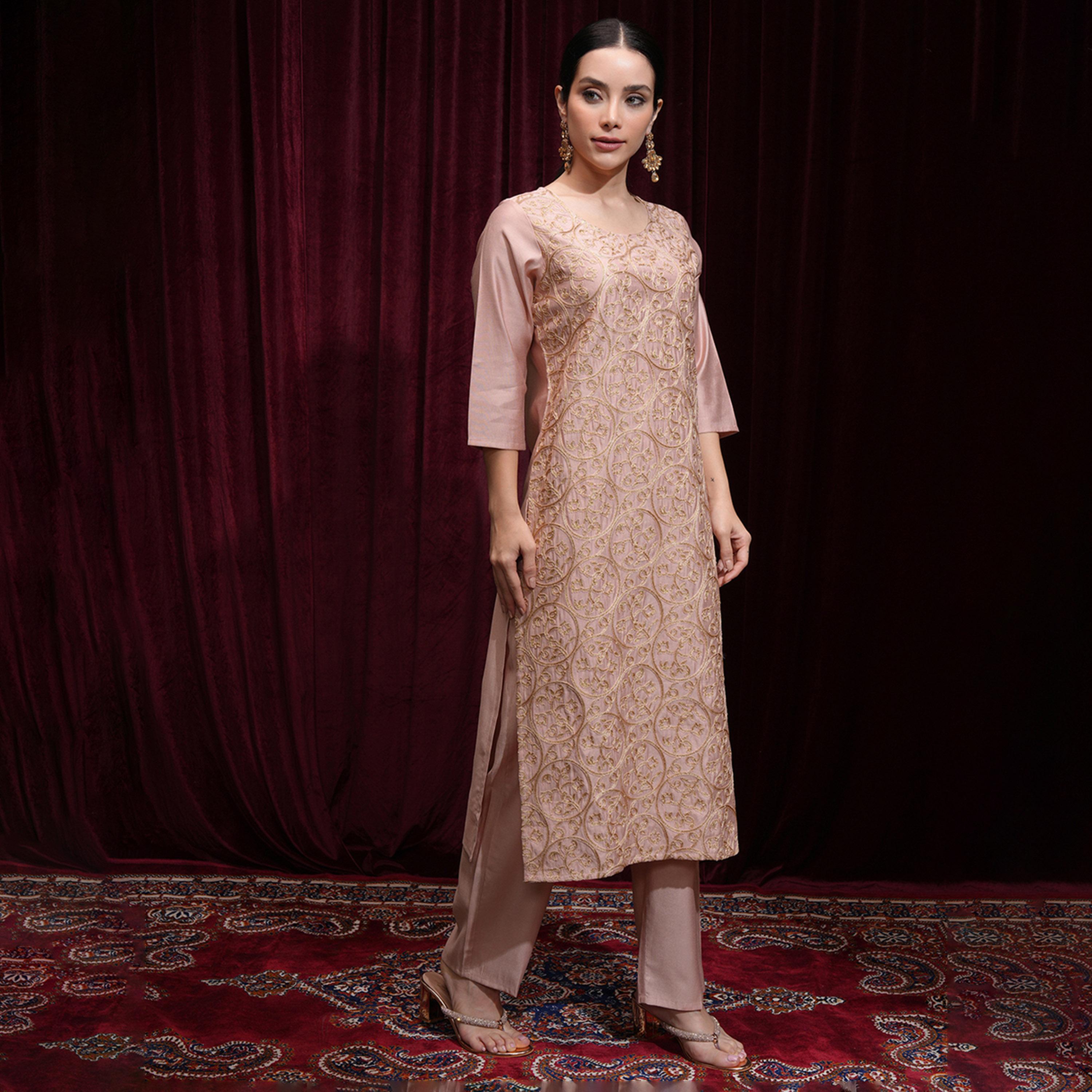 Vishudh X Styli Women Embroidered Regular Kurta with Trousers & Dupatta-women-clothing-ethnicwear-sareesets-image-4