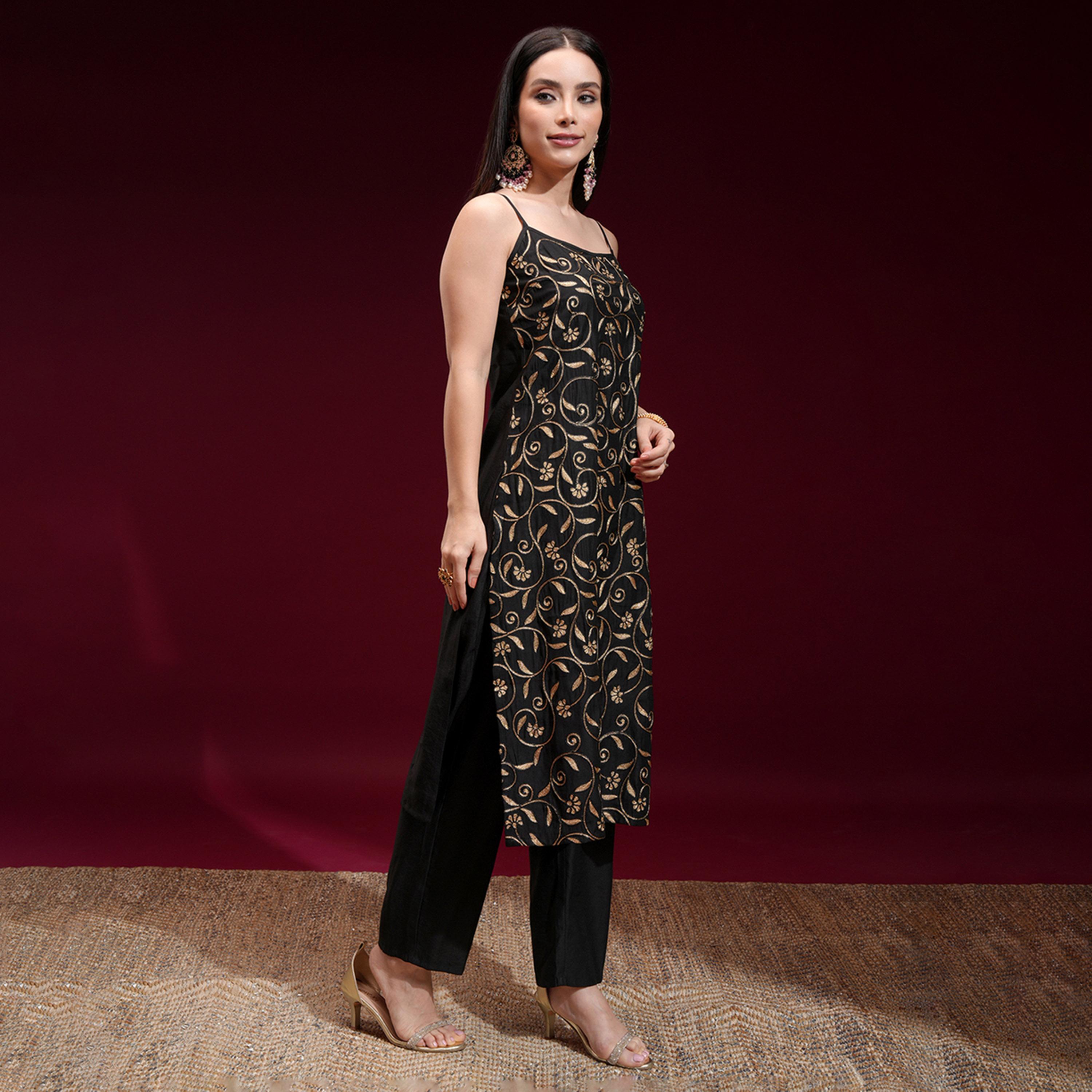 فيشود × ستايلي - كورتا مستقيمة مطرزة بالزهور مع بنطال ووشاح-women-clothing-ethnicwear-sareesets-image-6
