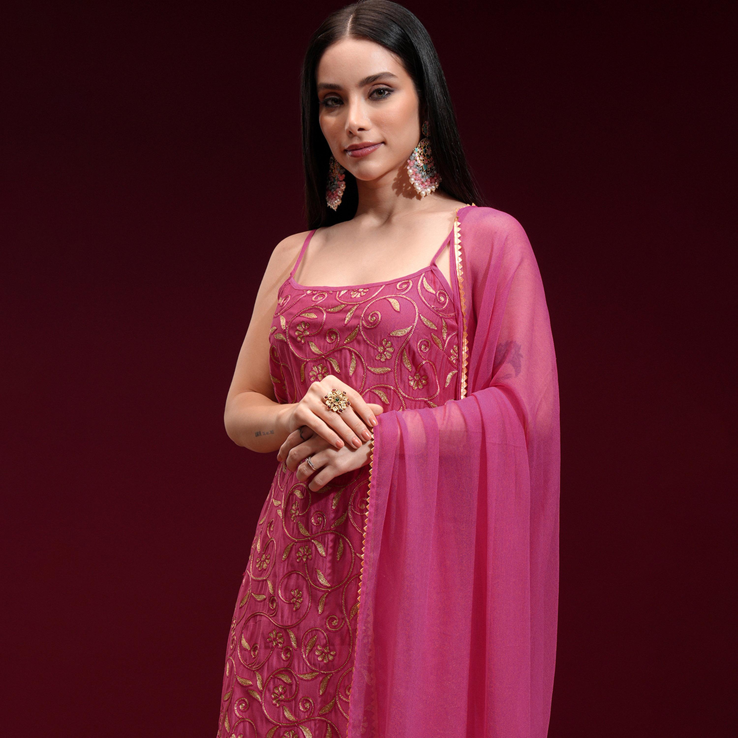 فيشود × ستايلي - كورتا مستقيمة مطرزة بالزهور مع بنطال ووشاح-women-clothing-ethnicwear-sareesets-image-2