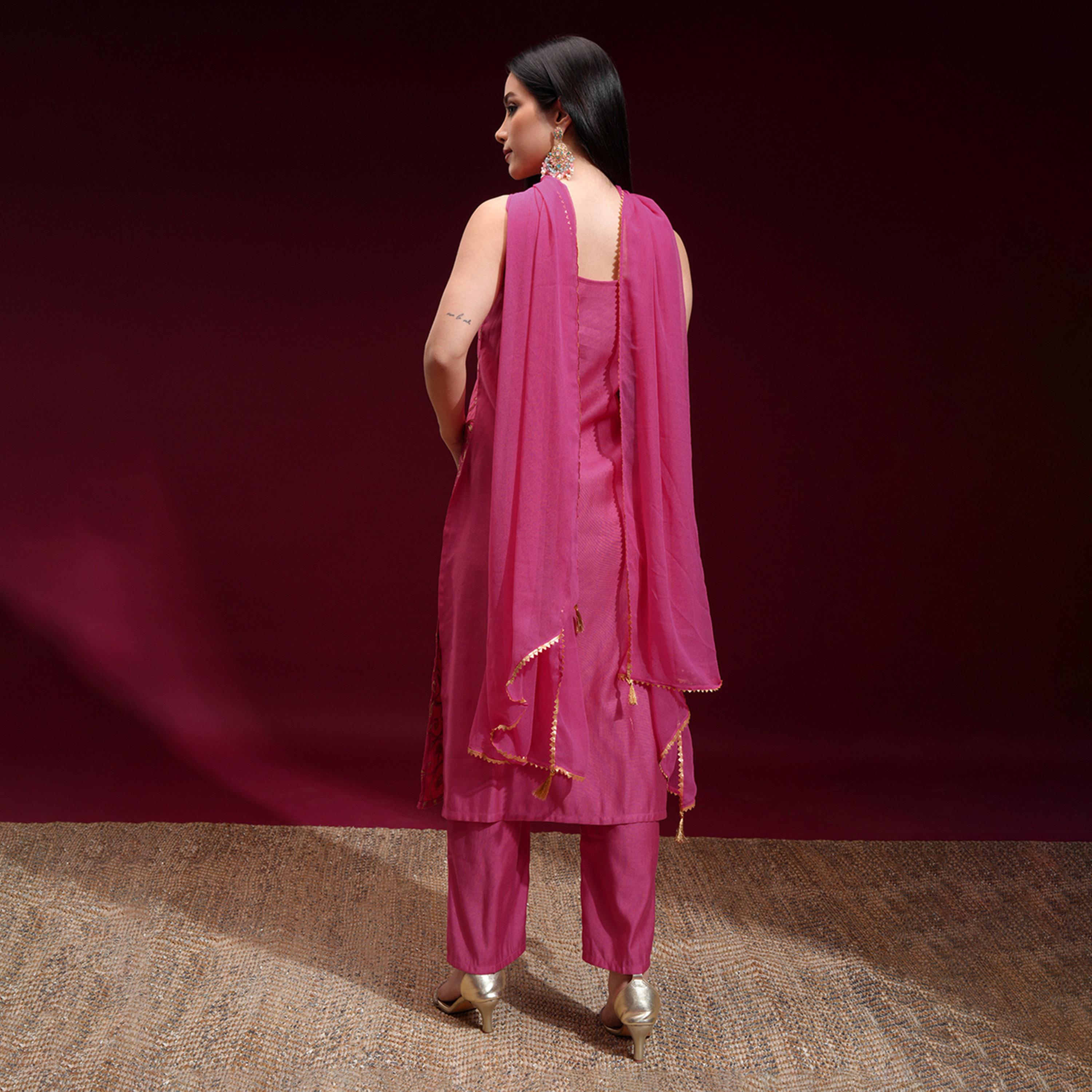 فيشود × ستايلي - كورتا مستقيمة مطرزة بالزهور مع بنطال ووشاح-women-clothing-ethnicwear-sareesets-image-3
