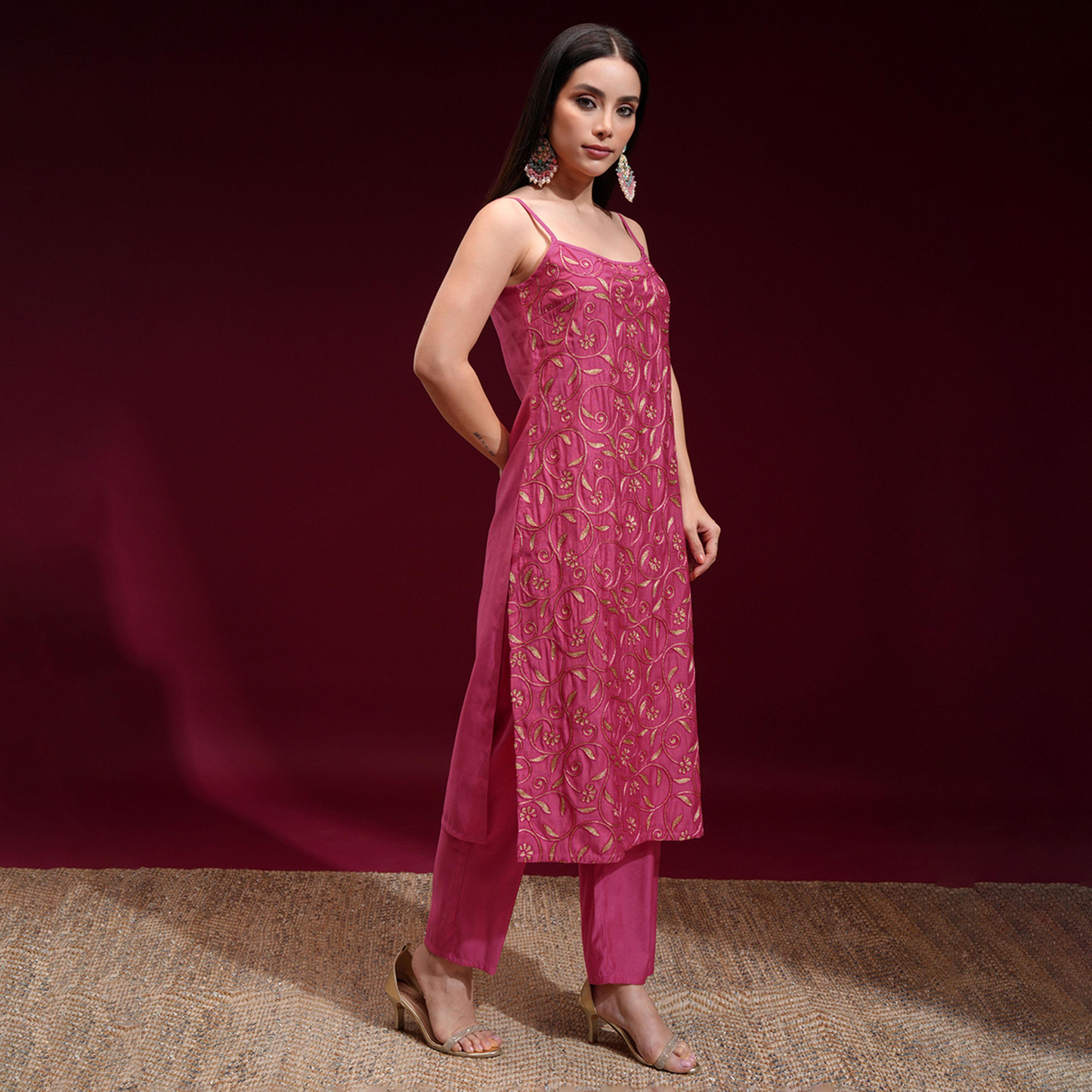 فيشود × ستايلي - كورتا مستقيمة مطرزة بالزهور مع بنطال ووشاح-women-clothing-ethnicwear-sareesets-image-6