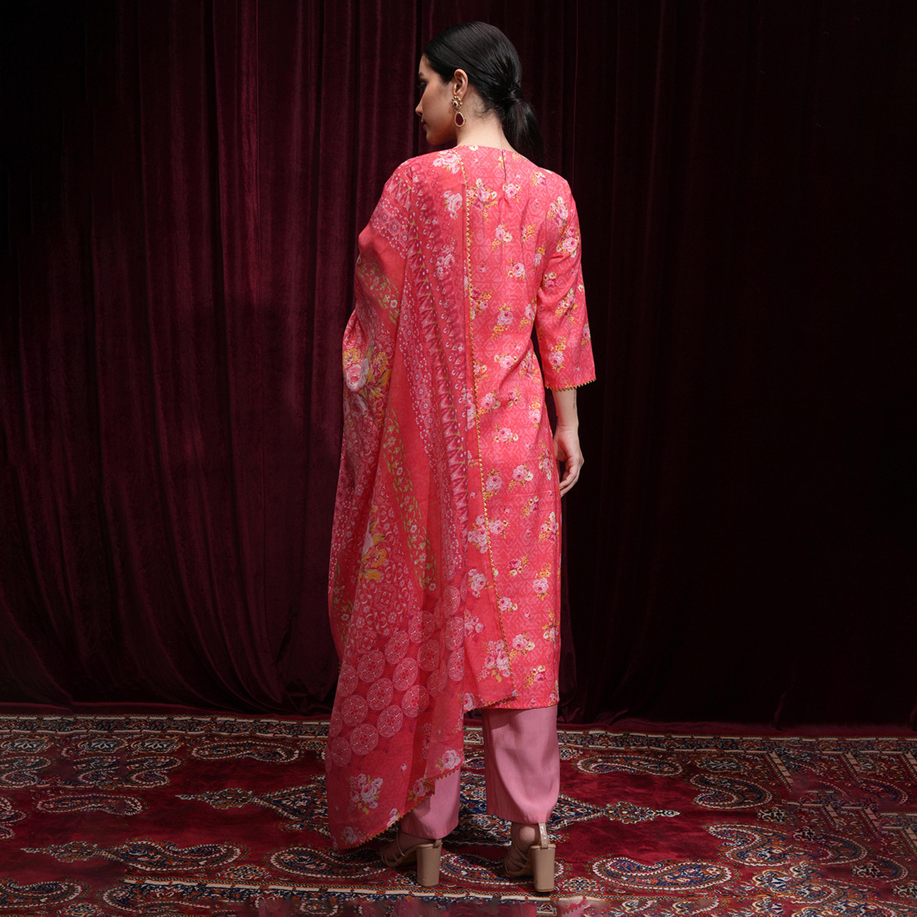 Vishudh X Styli Women Floral Printed Regular Mirror Work Kurta with Trousers & Dupatta-women-clothing-ethnicwear-sareesets-image-3
