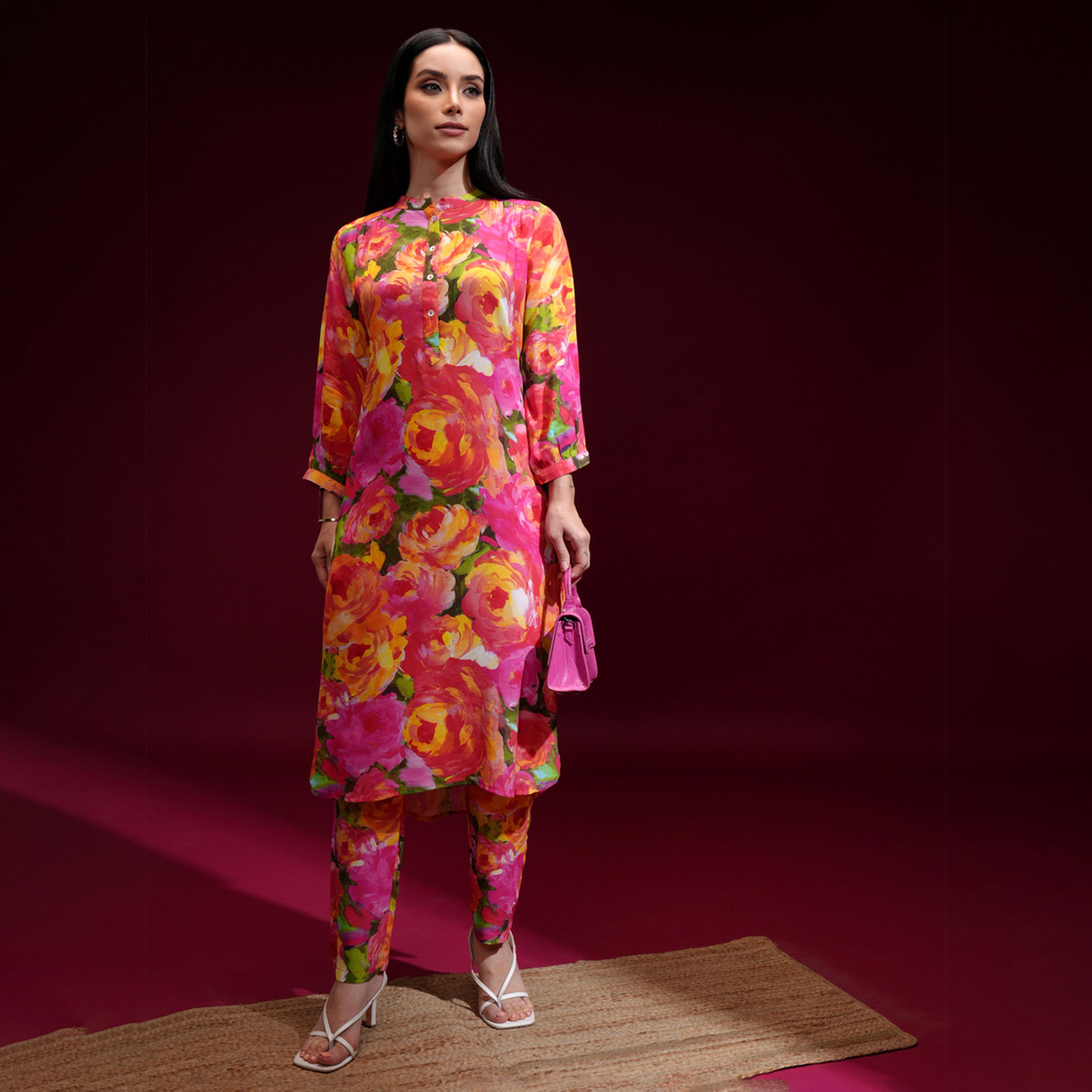 Vishudh X Styli Women Floral Printed Regular Kurta with Trousers-women-clothing-ethnicwear-kurtasets-image-1