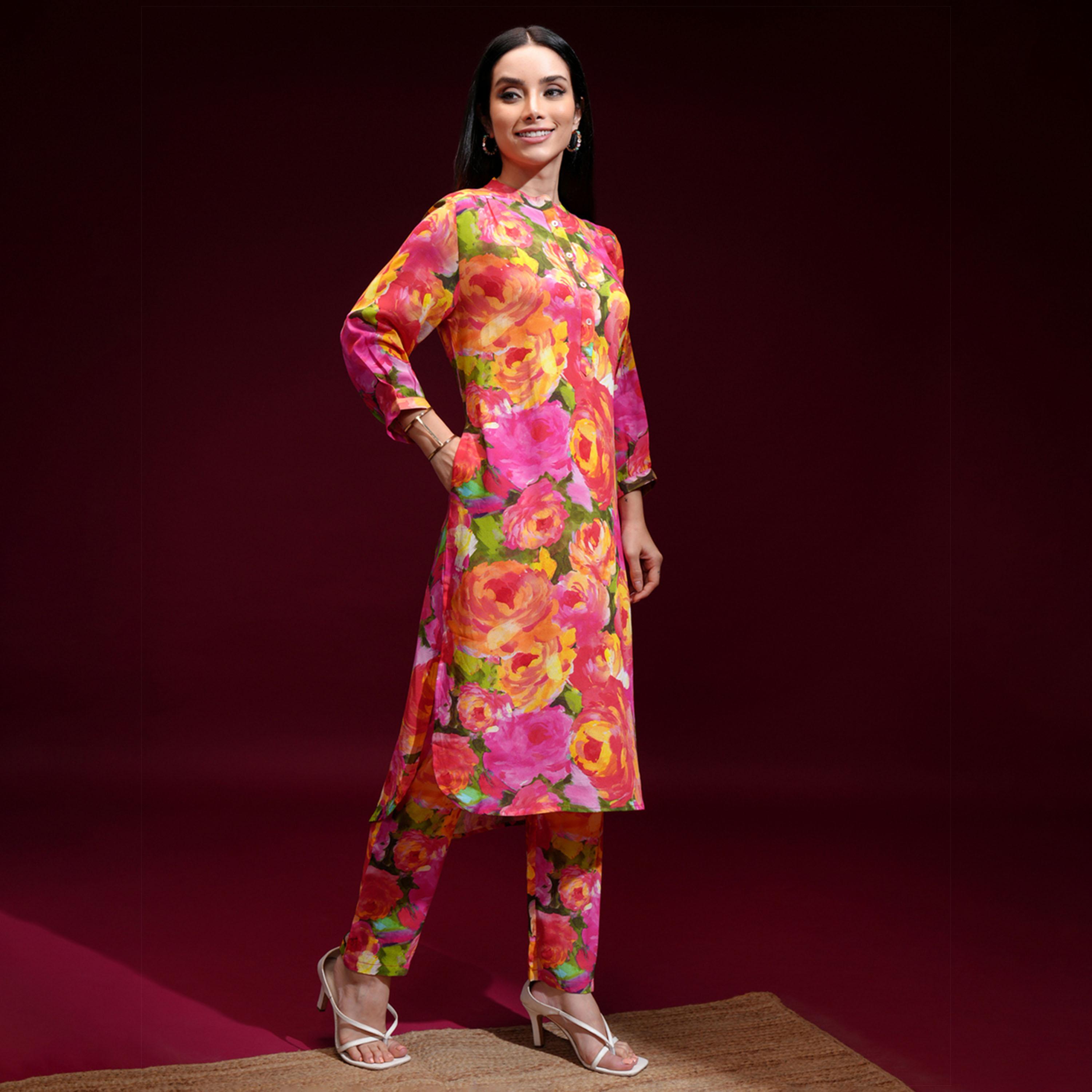 فيشود × ستايلي - كورتا نسائية عادية مطبوعة بالزهور مع بنطال-women-clothing-ethnicwear-kurtasets-image-6