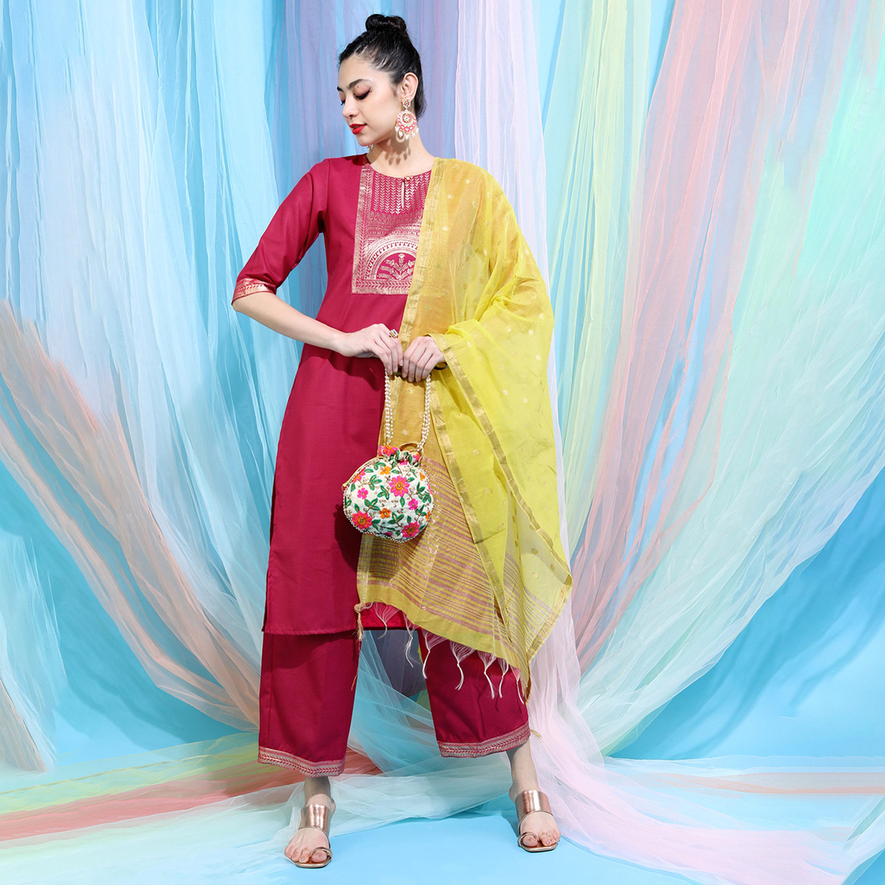 فيشود × ستايلي - كورتا نسائية مطبوعة مع بنطال بالازو ووشاح دوباتا-women-clothing-ethnicwear-sareesets-image-1