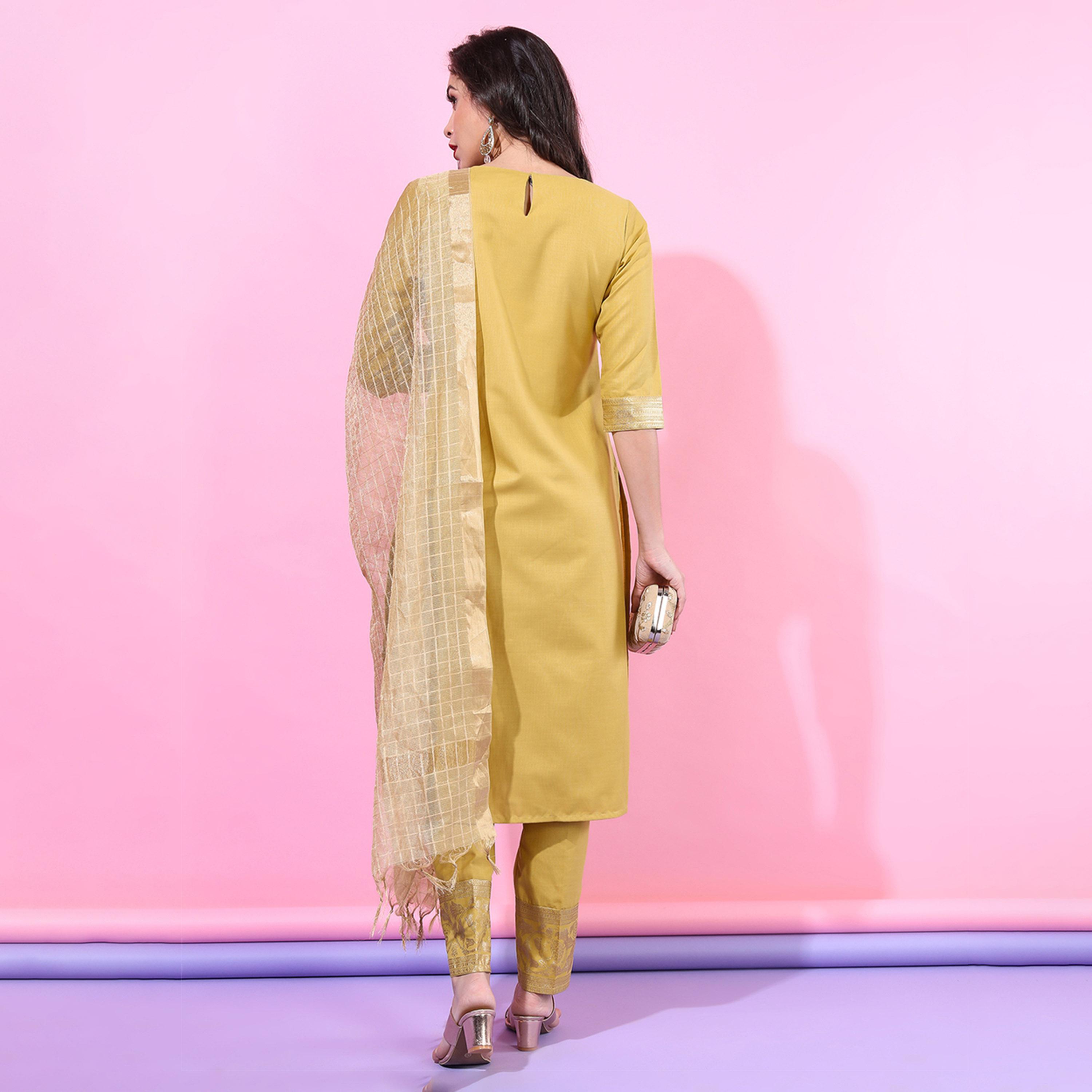 Vishudh X Styli Women Yellow Straight Kurta with Trousers & Dupatta-women-clothing-ethnicwear-sareesets-image-3